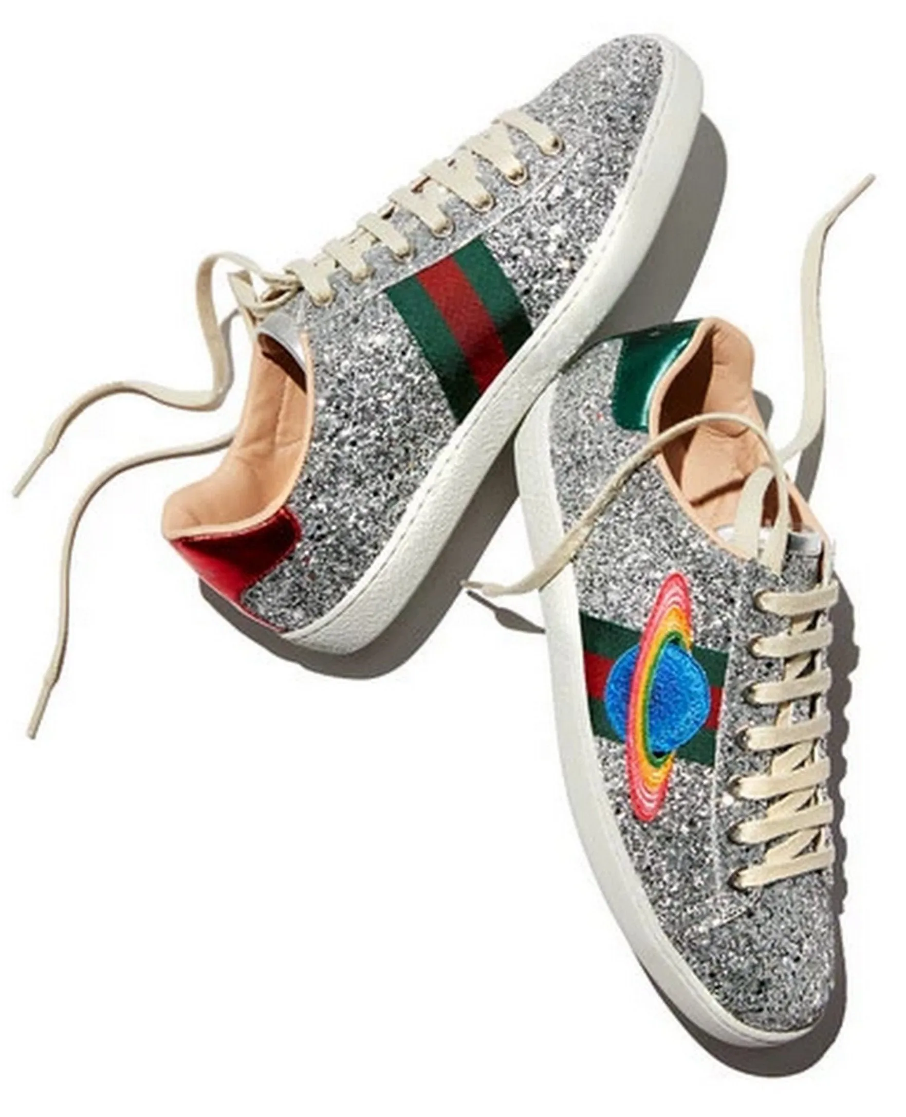 Ace Glitter Saturn-Embroidered Sneakers
