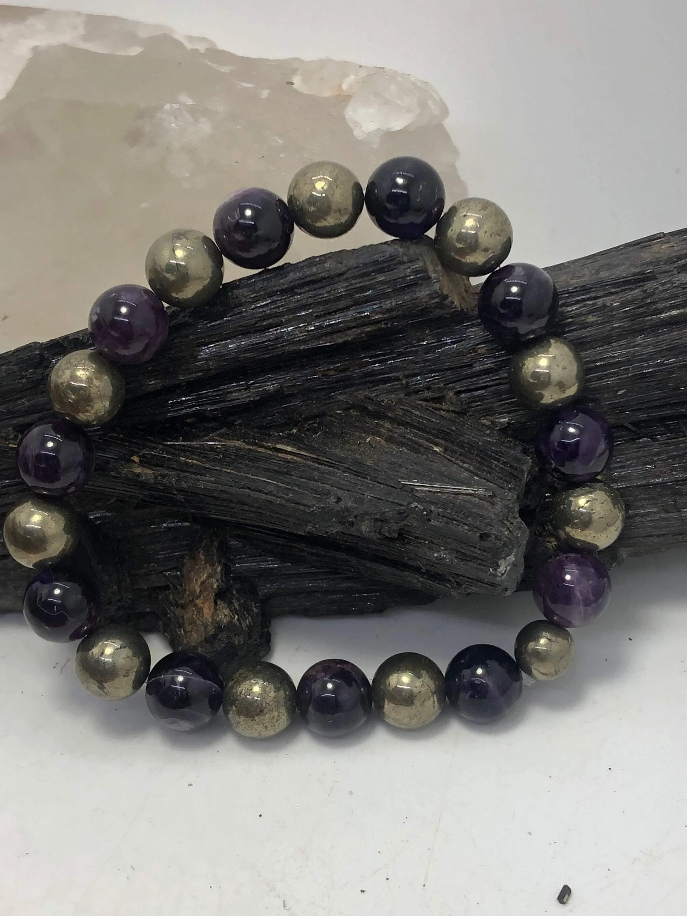 Amethyst and Pyrite Stretchy Bracelet