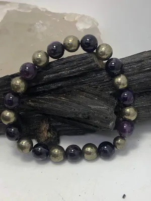 Amethyst and Pyrite Stretchy Bracelet