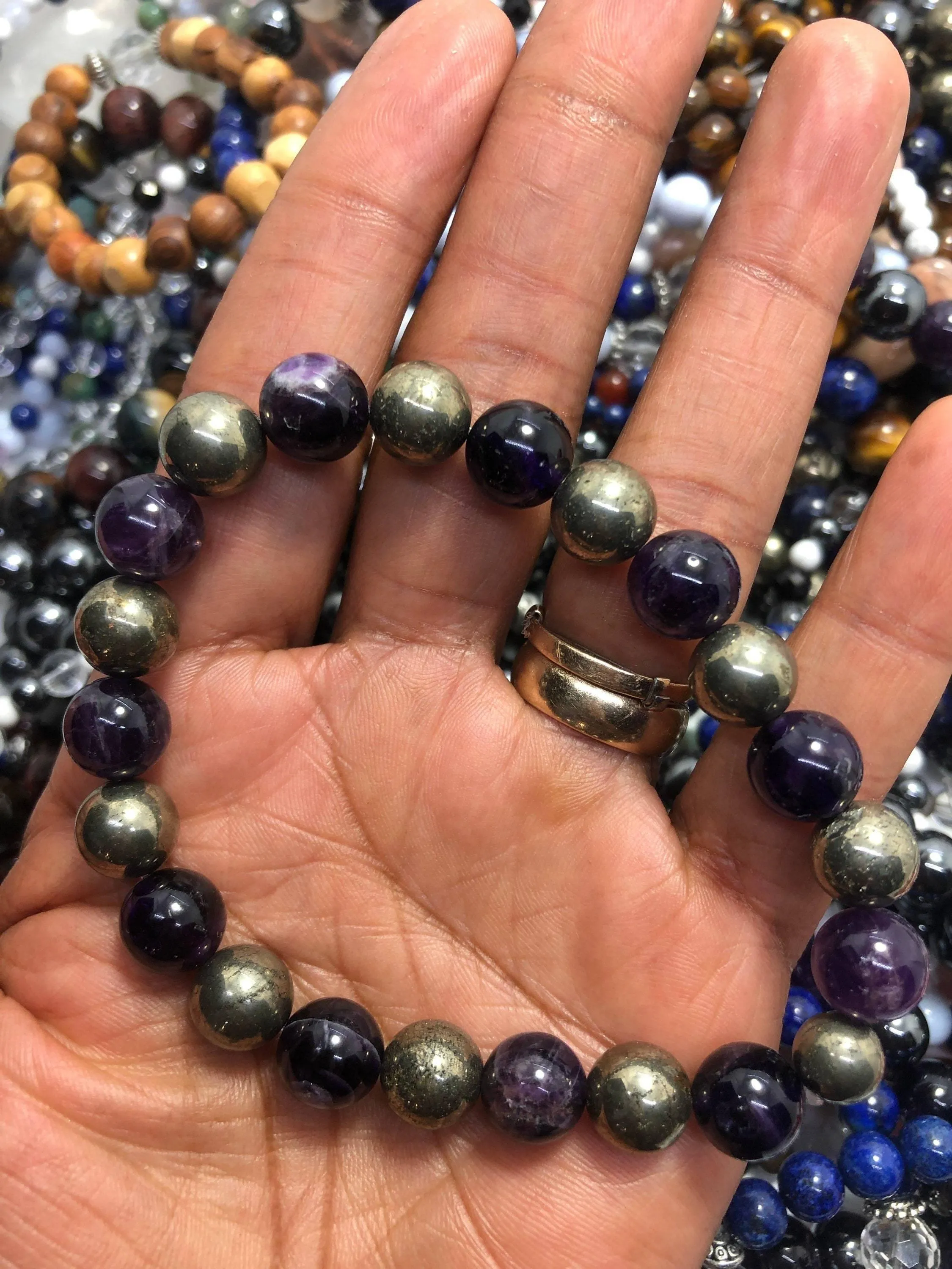 Amethyst and Pyrite Stretchy Bracelet