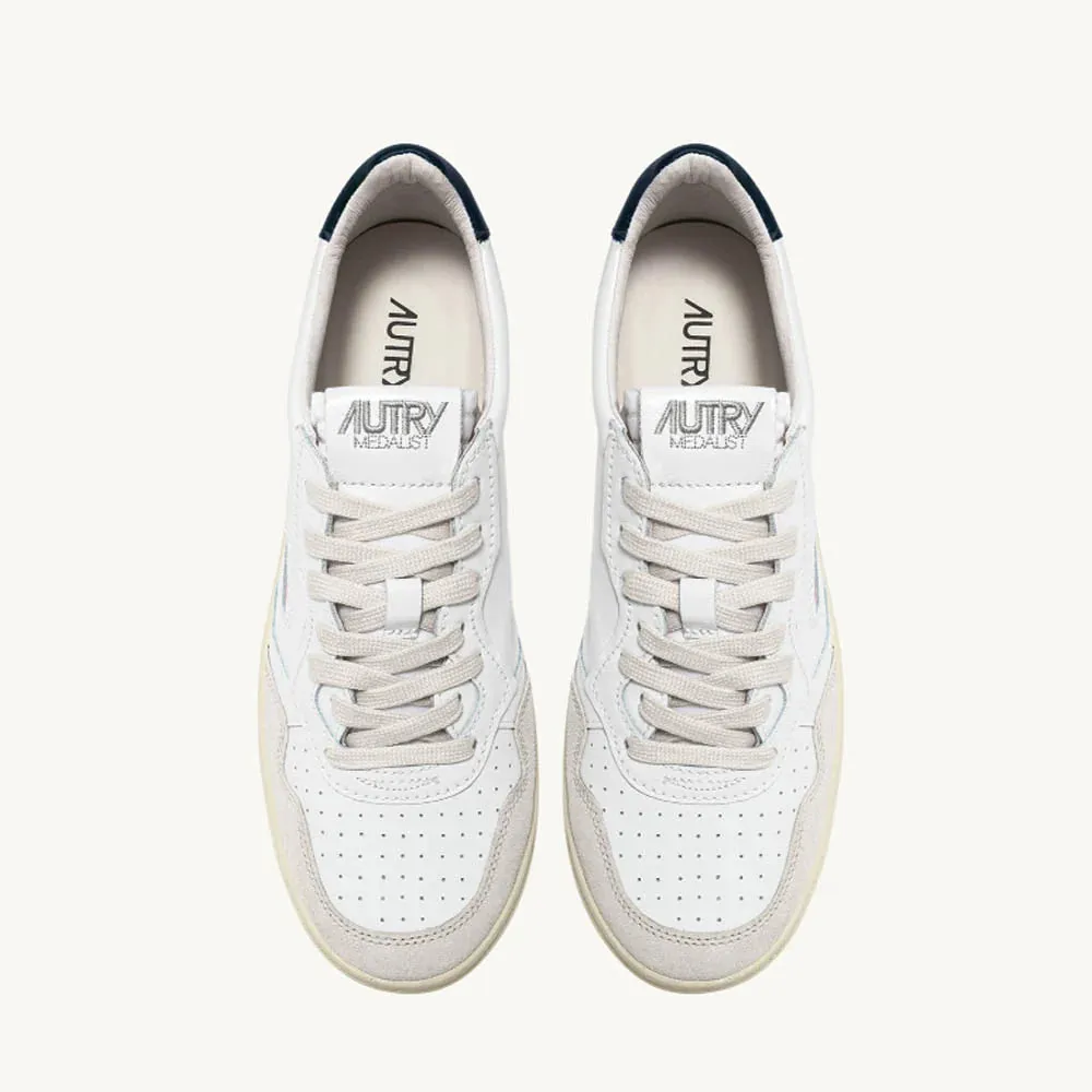 Autry Womens Medalist Low Sneakers In White Blue Leather Beige Suede AULW-LS28 WBL