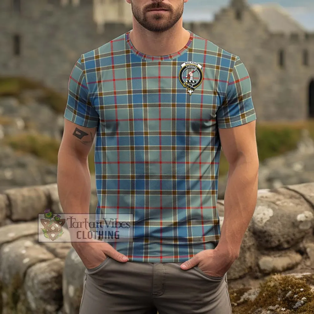 Balfour Blue Tartan Cotton T-Shirt with Family Crest