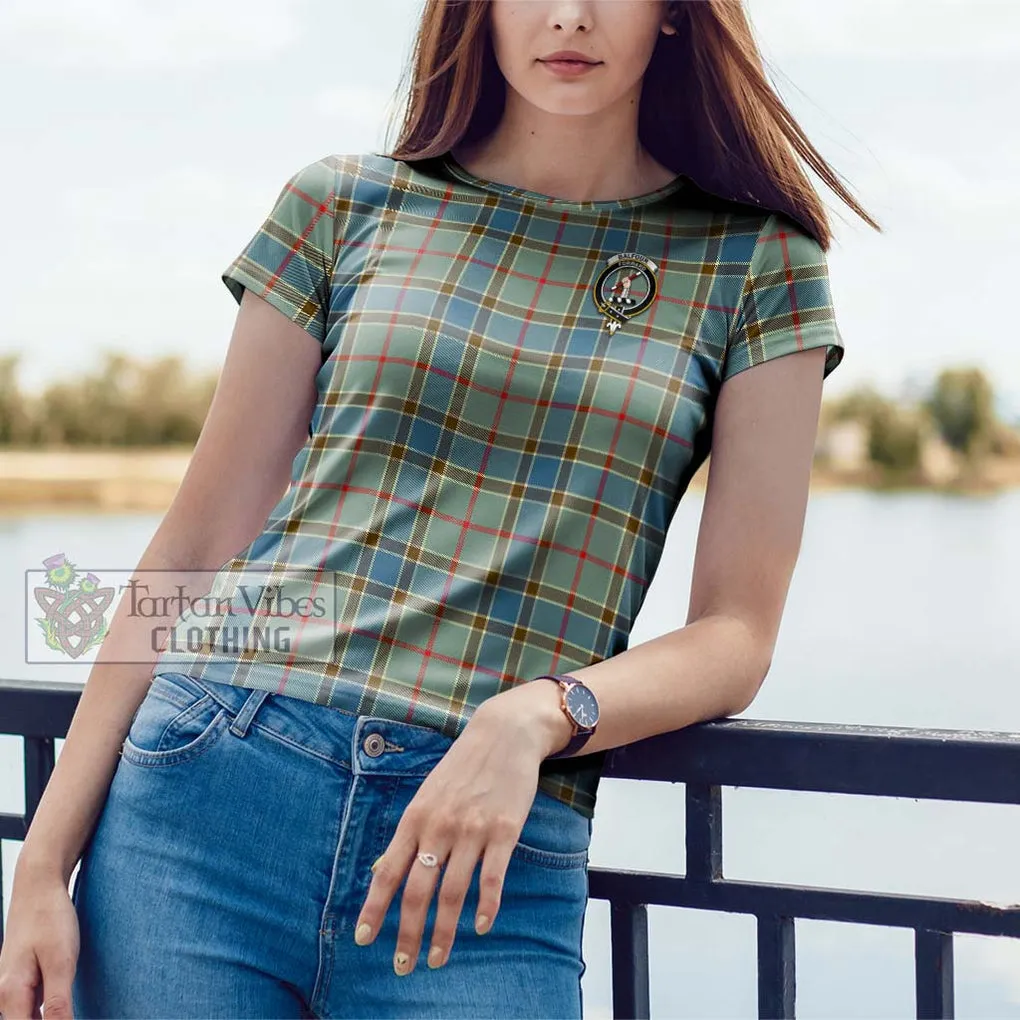 Balfour Blue Tartan Cotton T-Shirt with Family Crest