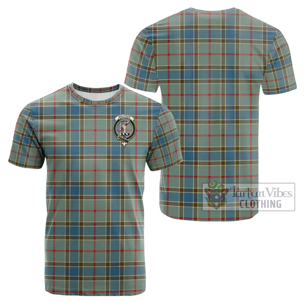 Balfour Blue Tartan Cotton T-Shirt with Family Crest