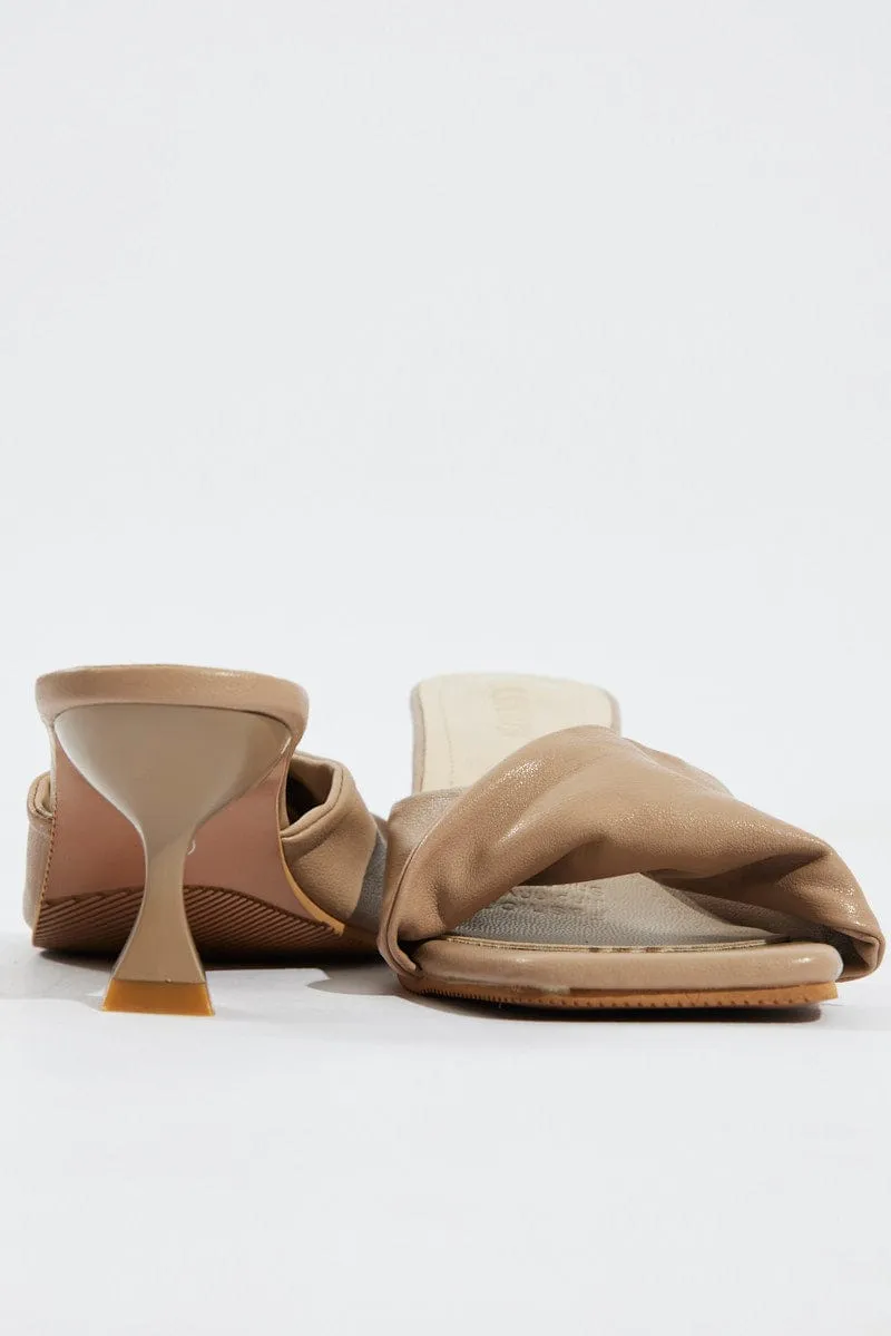 Beige Twist Stiletto Heeled Mule Sandals