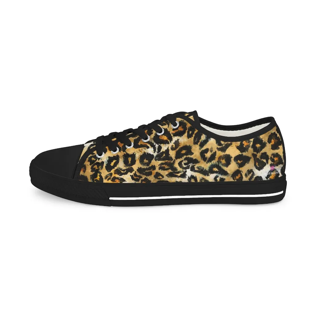 Brown Leopard Print Low Tops, Best Leopard Spots Animal Printed Men's Low Top Canvas Sneakers  (US Size: 5-14)