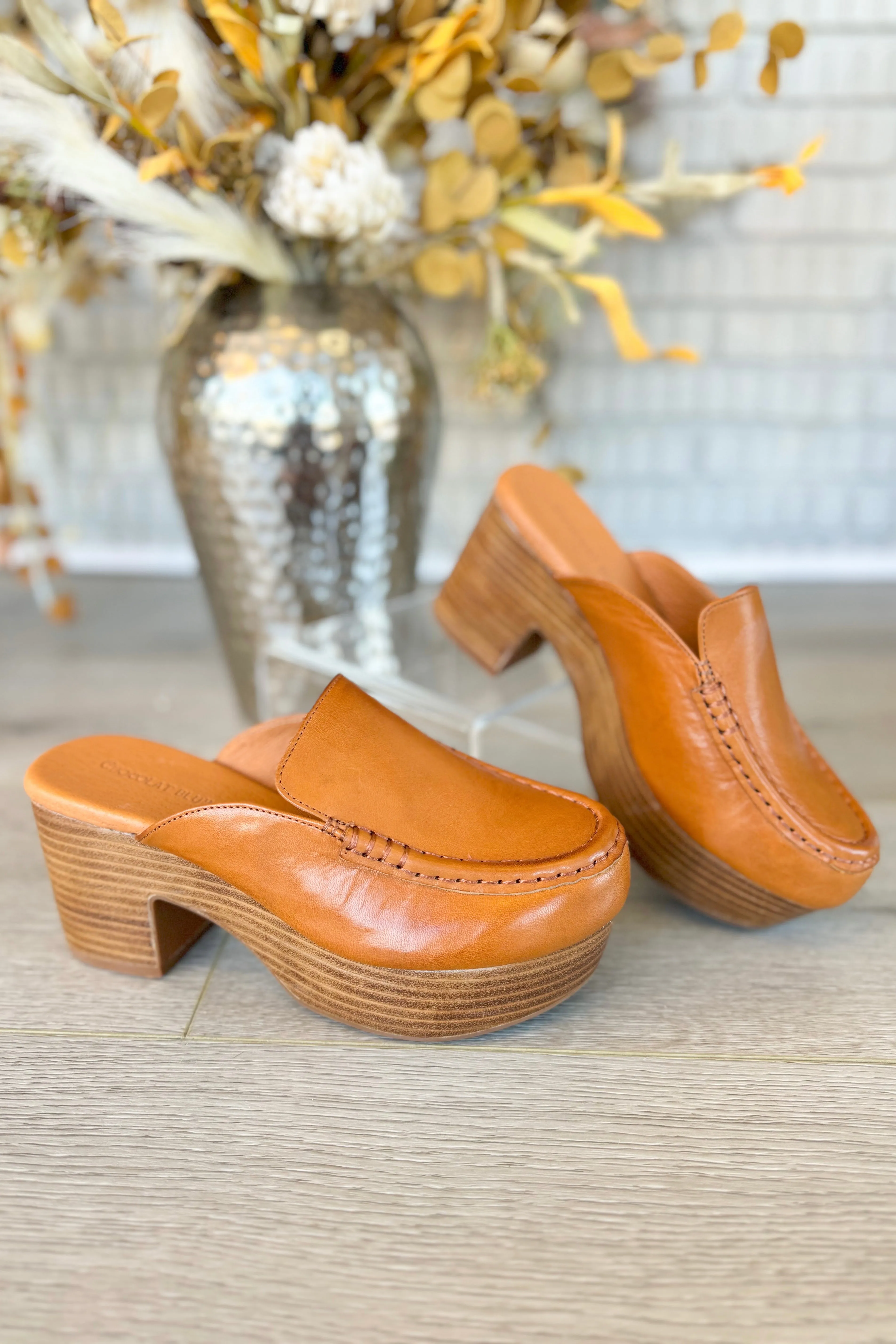 Chocolat Blu Gemm Cognac Leather Closed Toe Clog