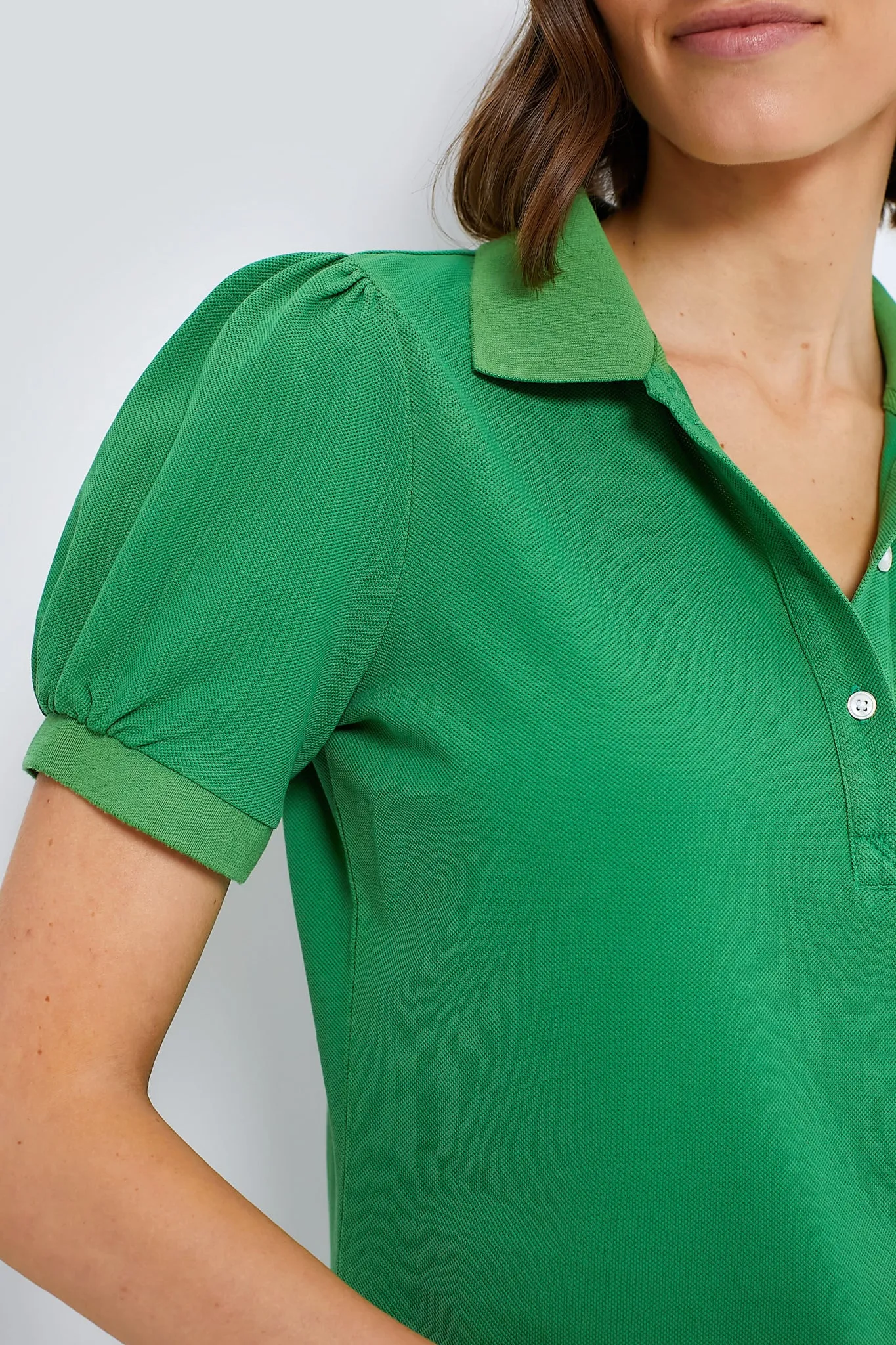 Green Pique Puff Sleeve Peggy Polo