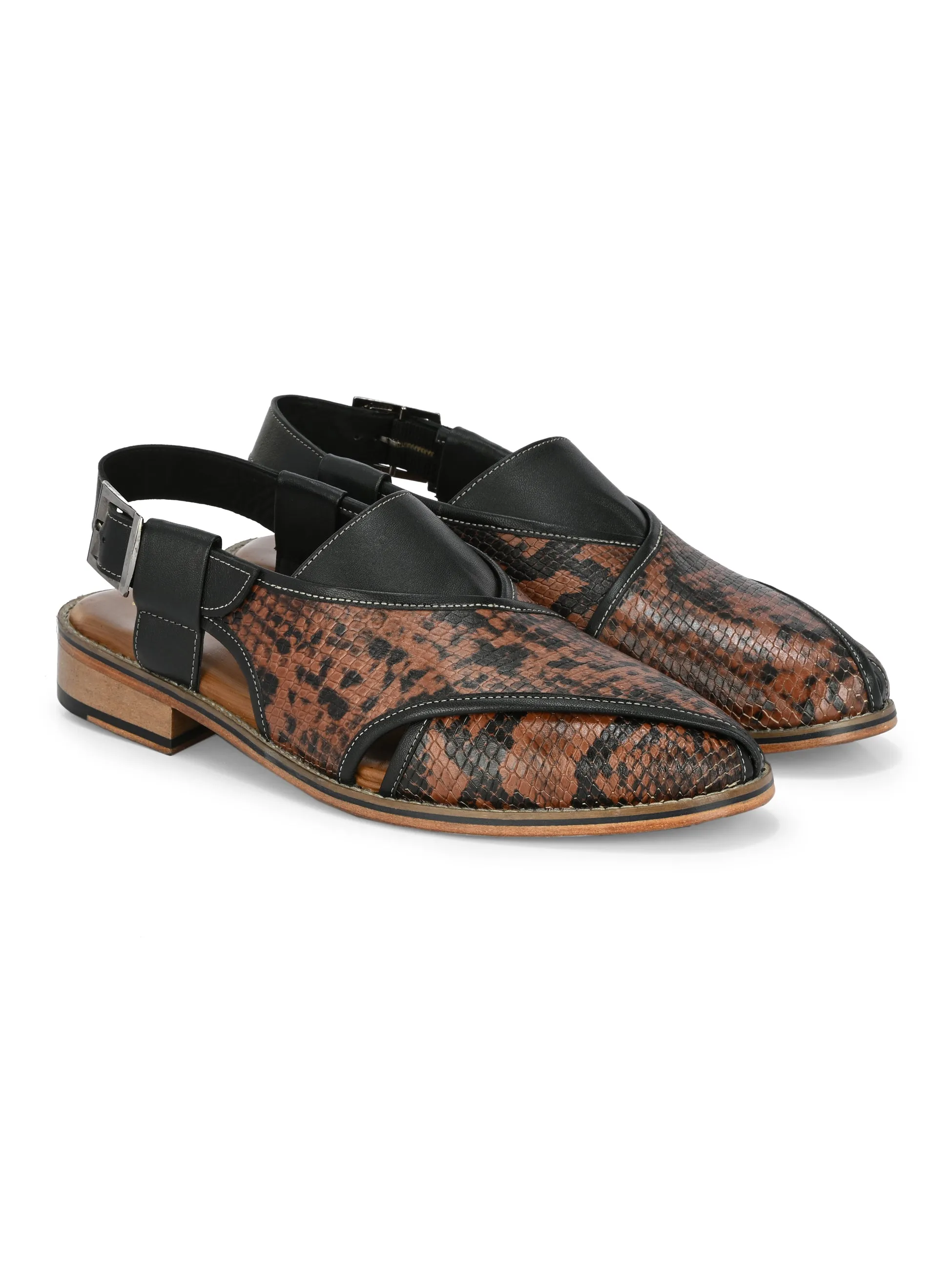 Hitz Men's Black Leather Ethnic Mule Sandals