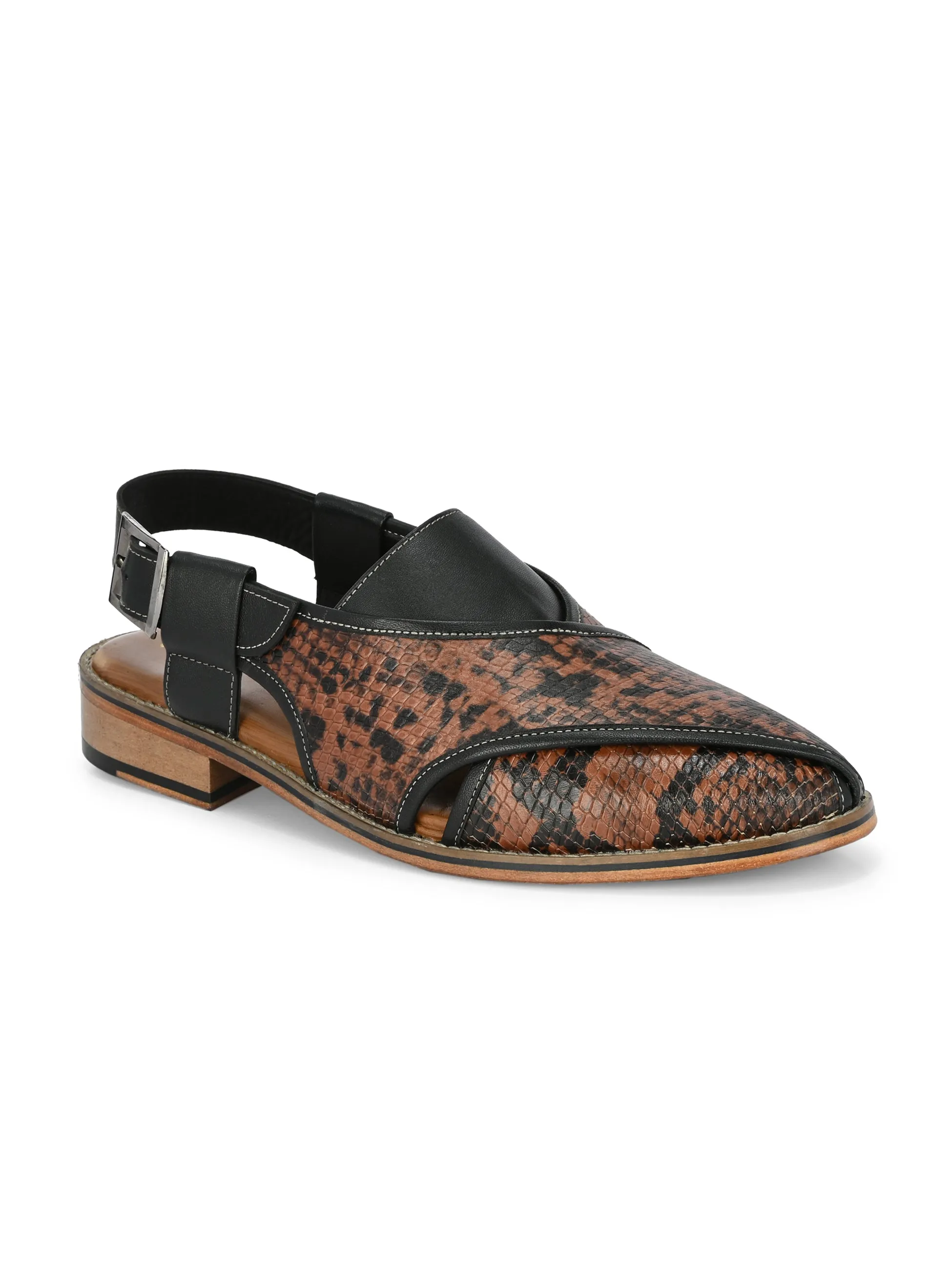 Hitz Men's Black Leather Ethnic Mule Sandals