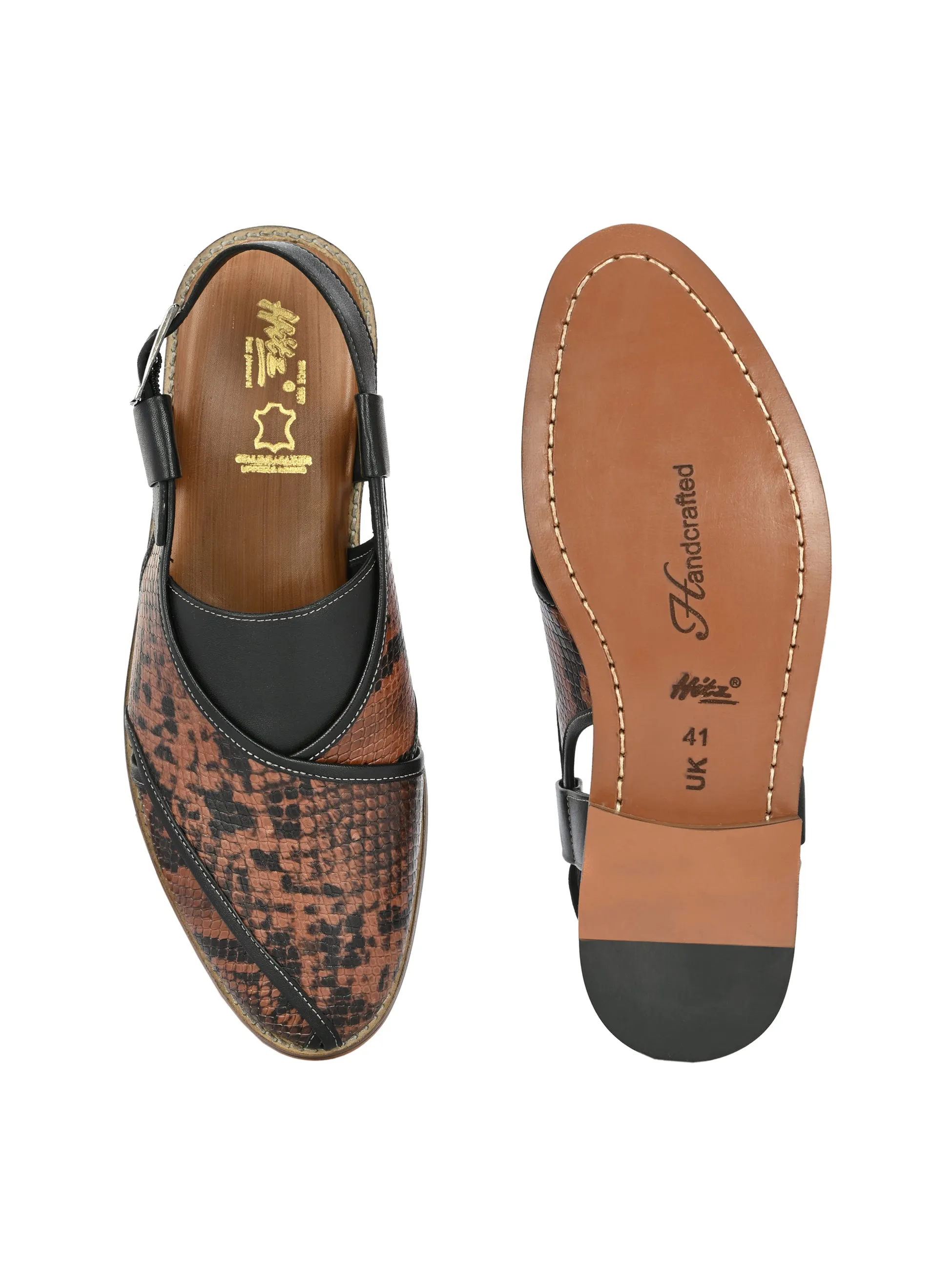 Hitz Men's Black Leather Ethnic Mule Sandals
