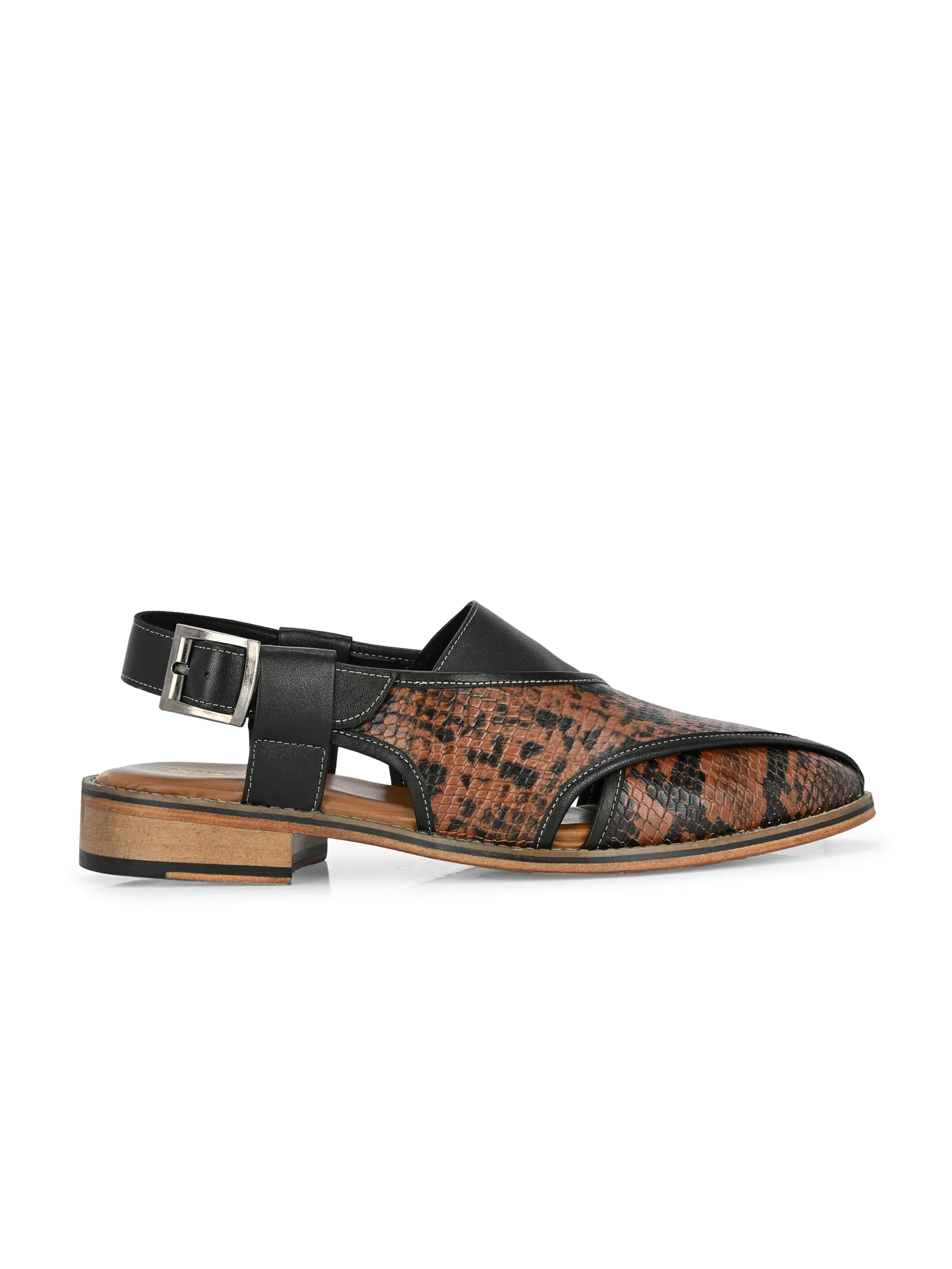 Hitz Men's Black Leather Ethnic Mule Sandals