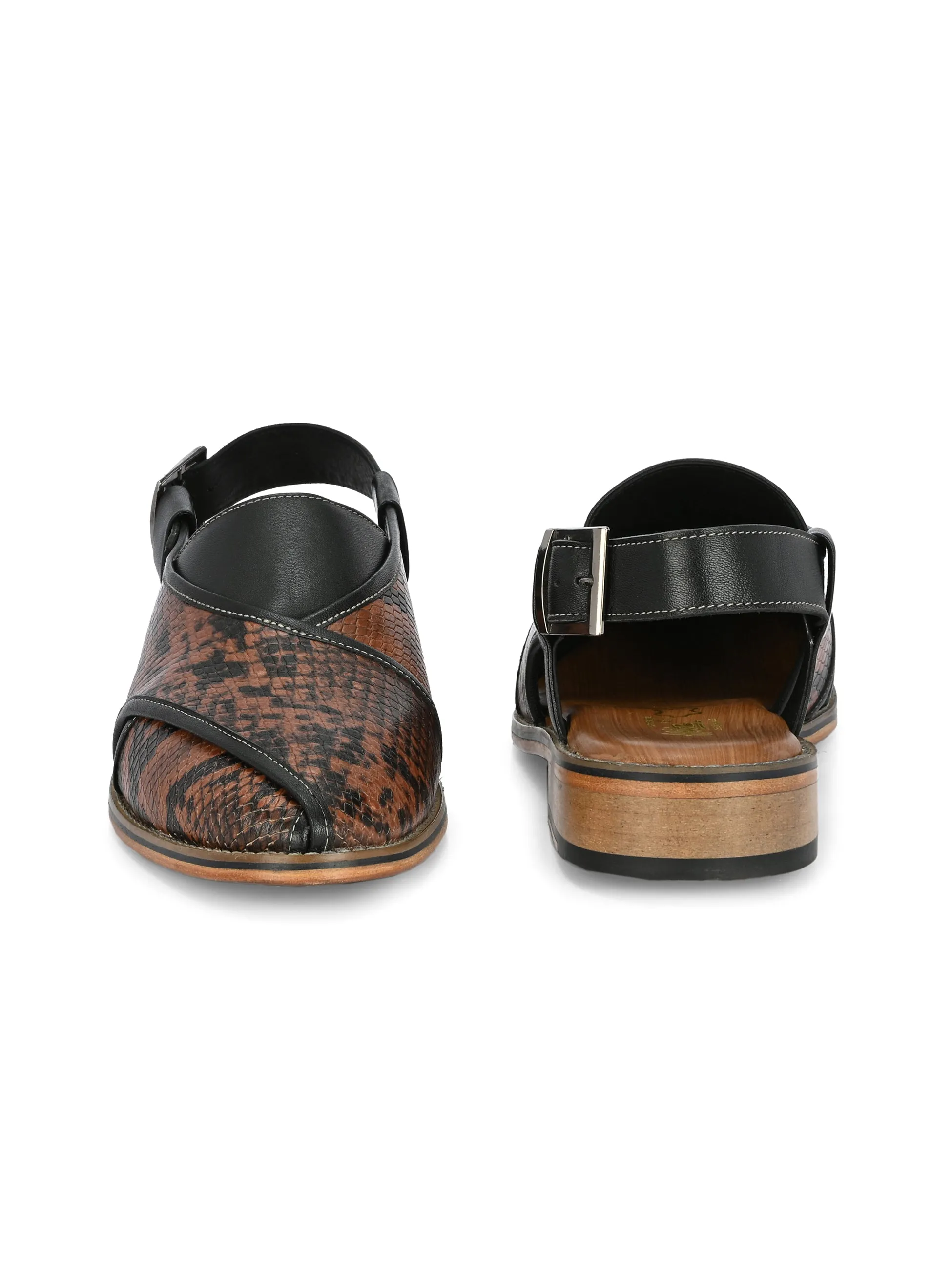 Hitz Men's Black Leather Ethnic Mule Sandals