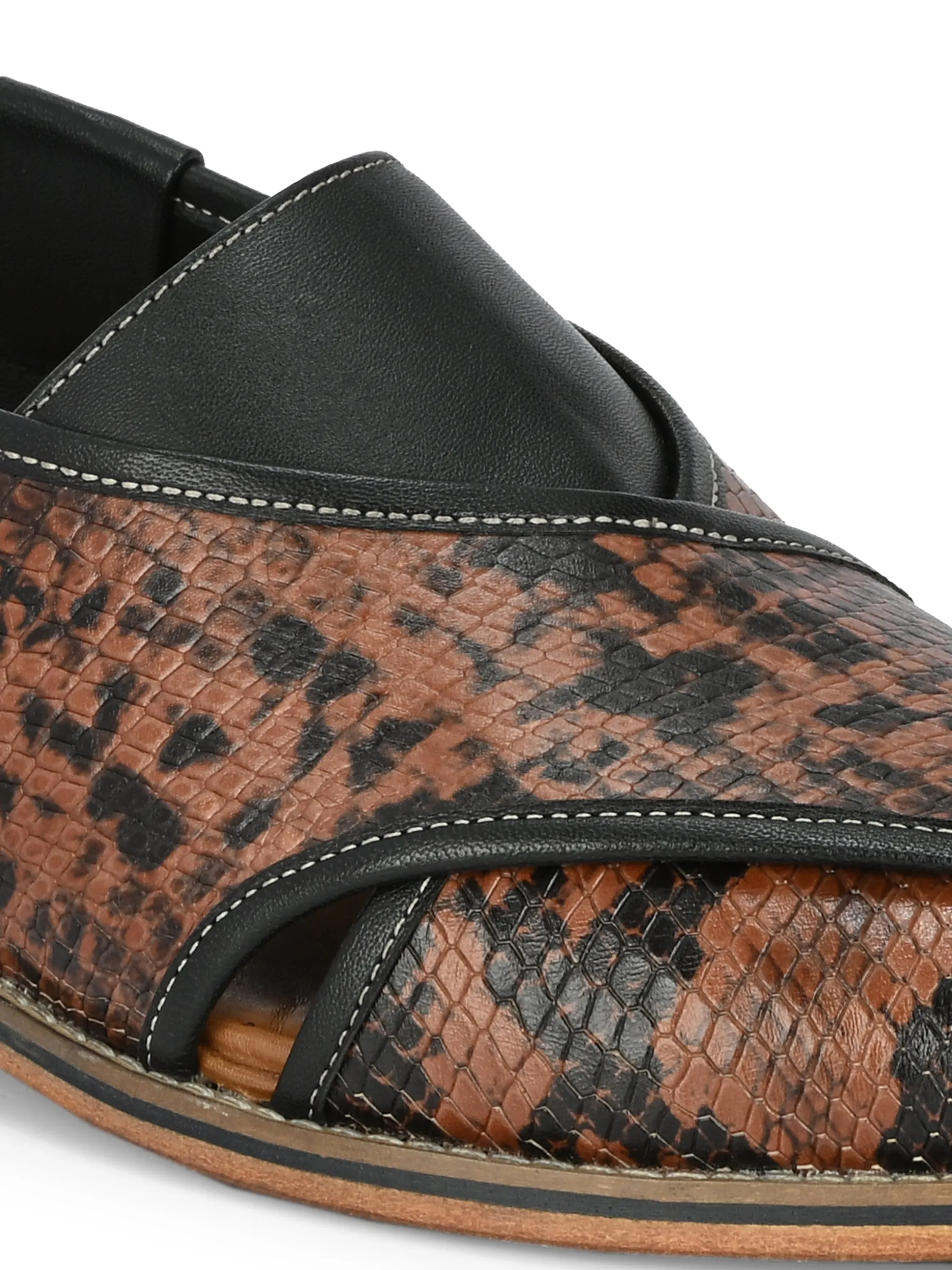 Hitz Men's Black Leather Ethnic Mule Sandals