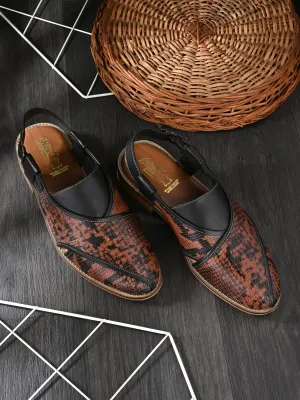 Hitz Men's Black Leather Ethnic Mule Sandals