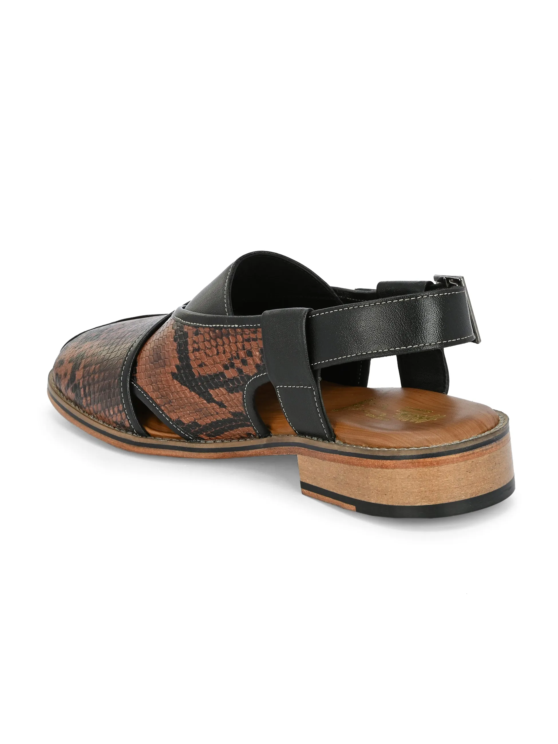 Hitz Men's Black Leather Ethnic Mule Sandals