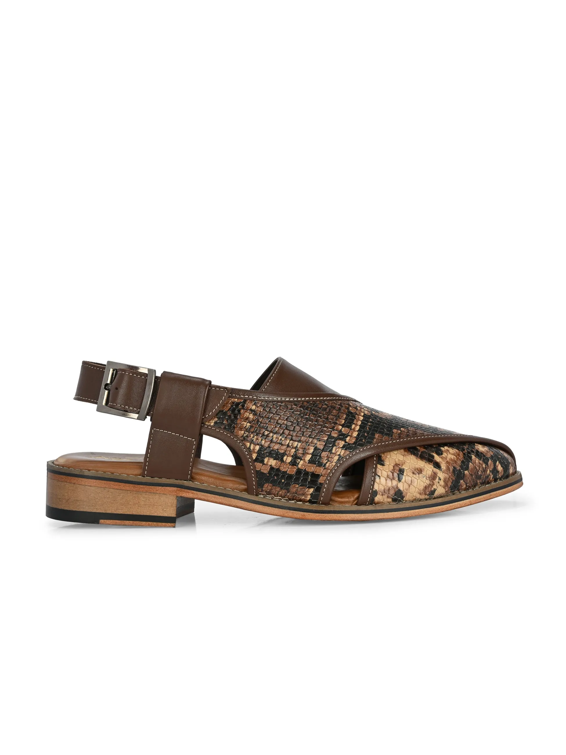 Hitz Men's Brown Leather Ethnic Mule Sandals
