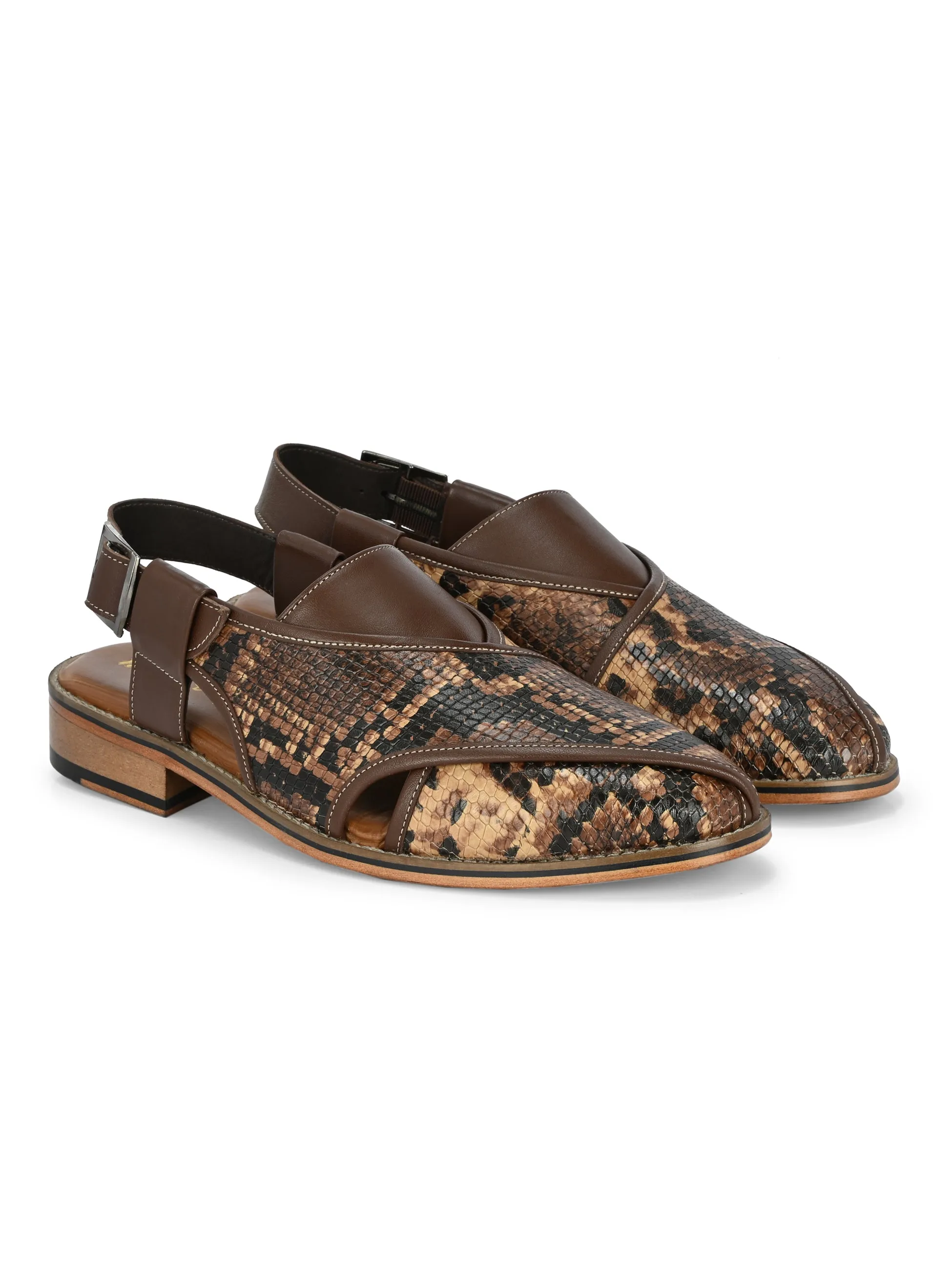 Hitz Men's Brown Leather Ethnic Mule Sandals