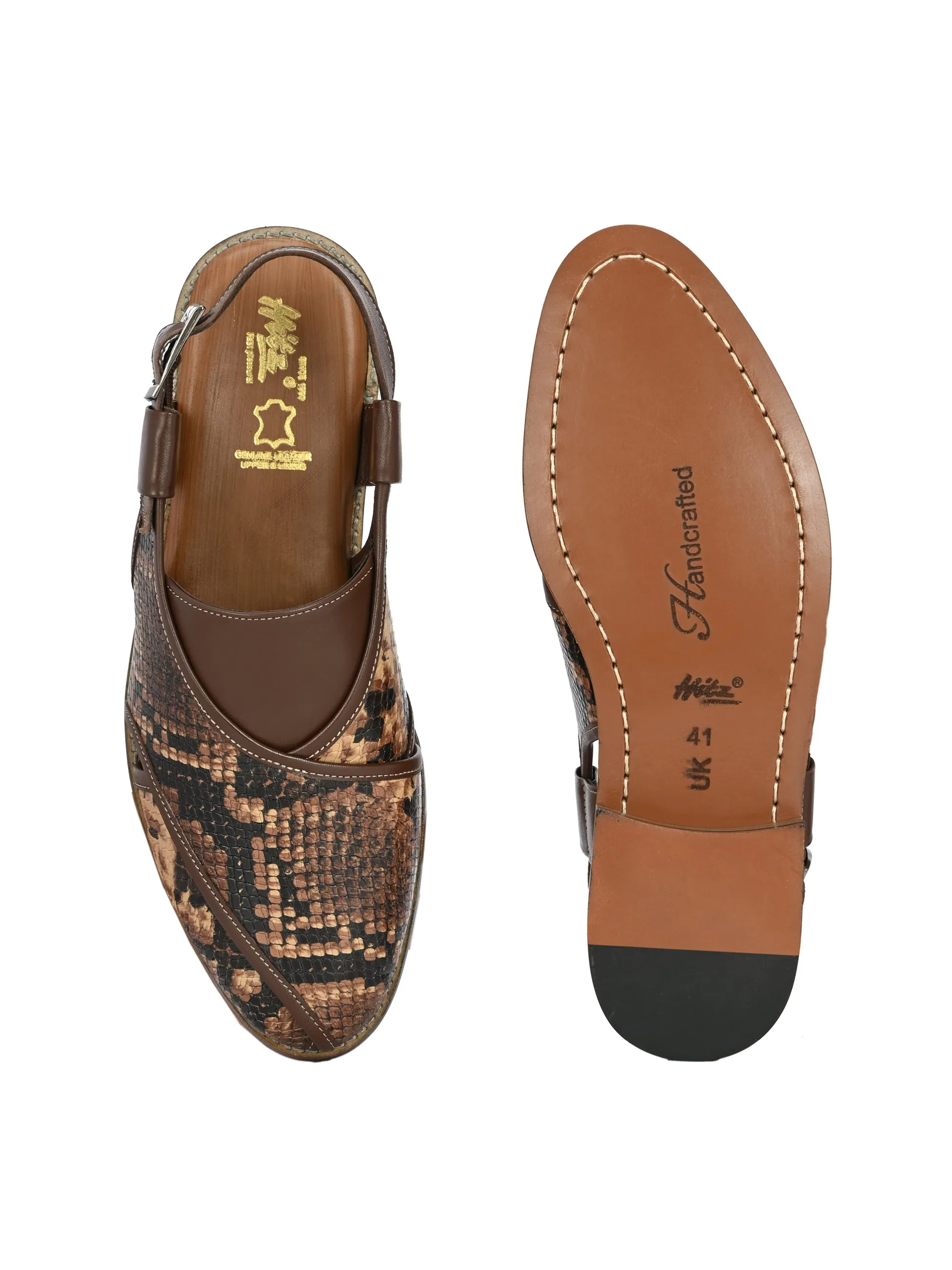 Hitz Men's Brown Leather Ethnic Mule Sandals