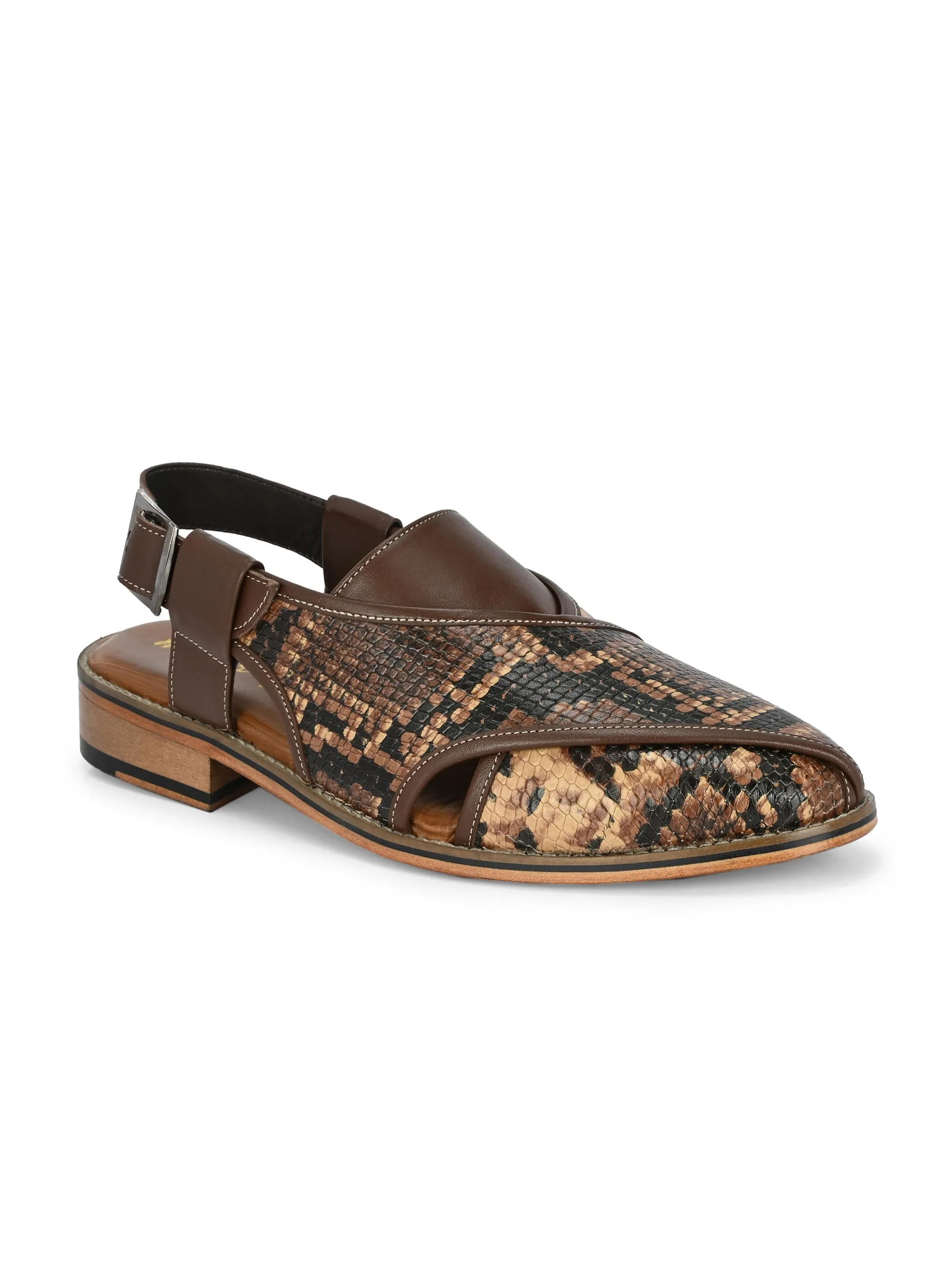Hitz Men's Brown Leather Ethnic Mule Sandals