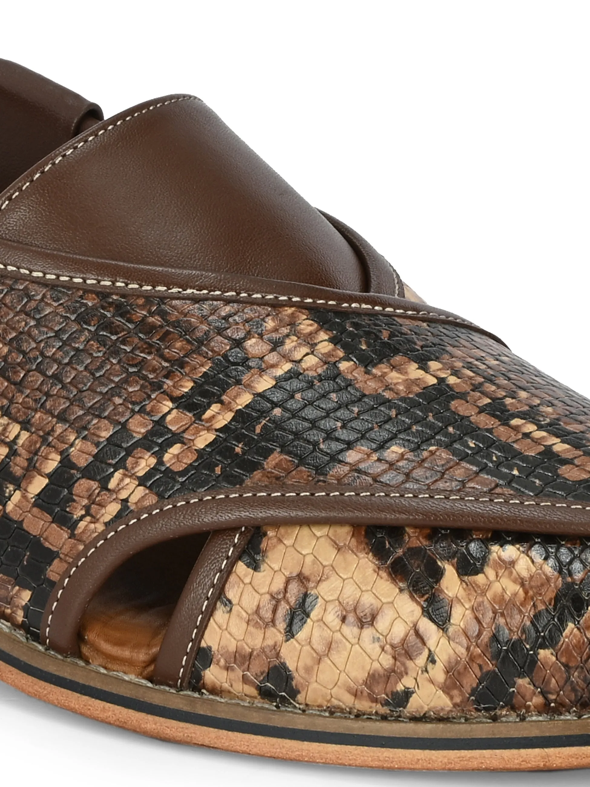 Hitz Men's Brown Leather Ethnic Mule Sandals