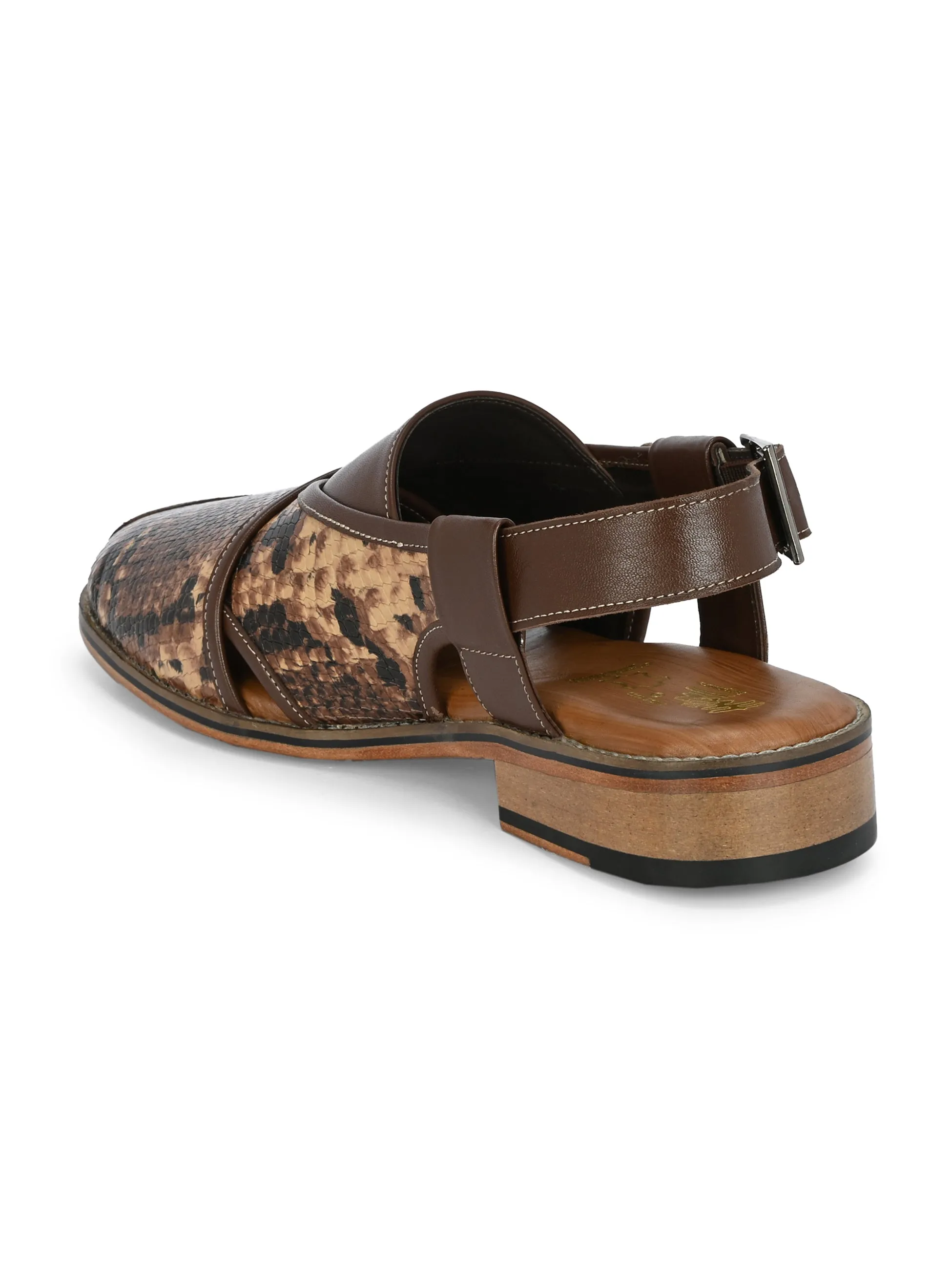 Hitz Men's Brown Leather Ethnic Mule Sandals