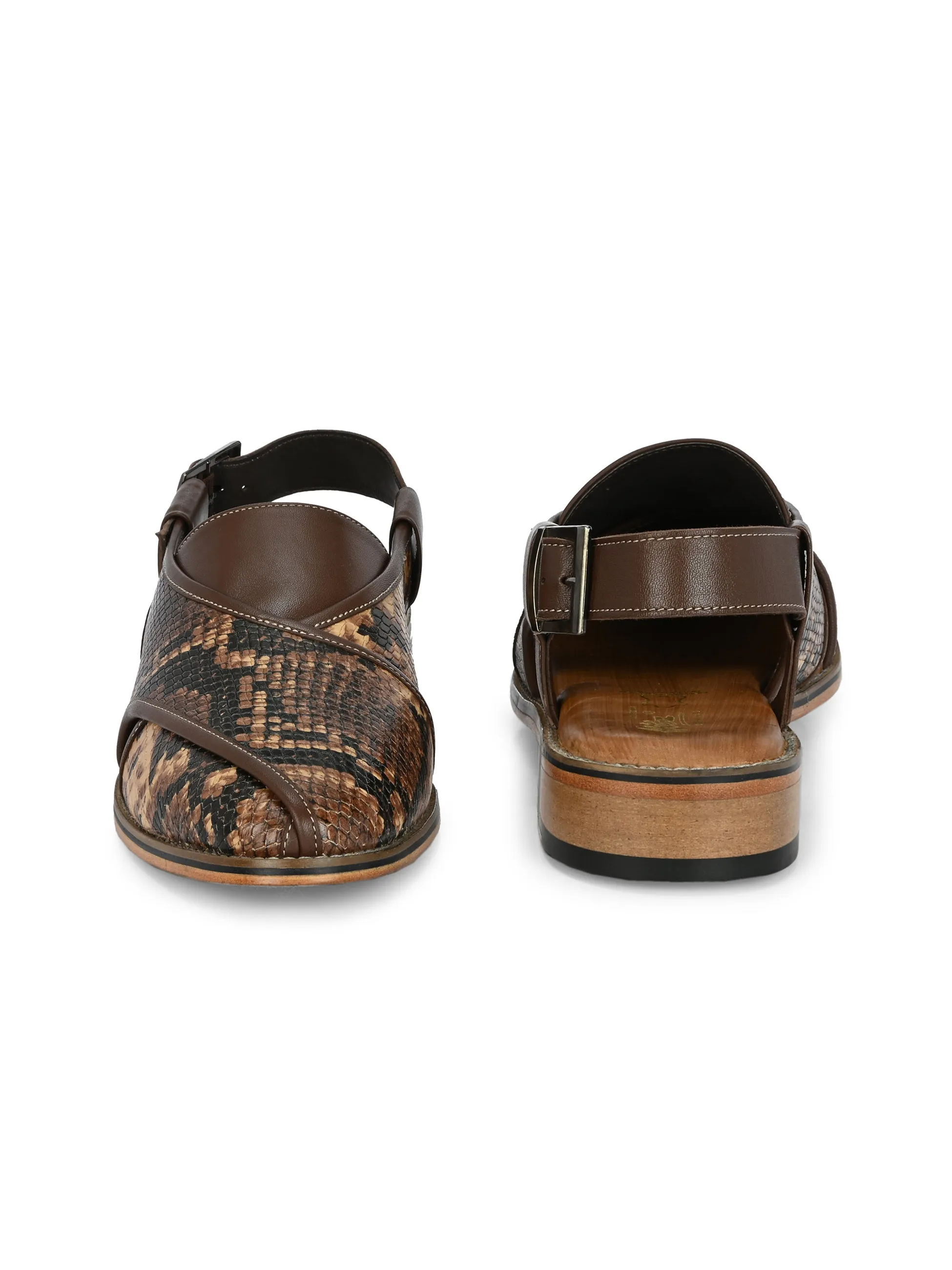 Hitz Men's Brown Leather Ethnic Mule Sandals