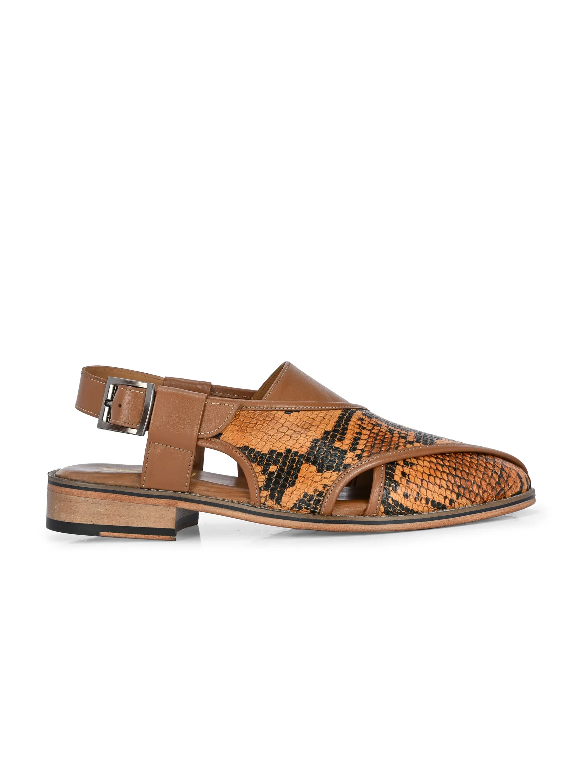 Hitz Men's Tan Leather Ethnic Mule Sandals