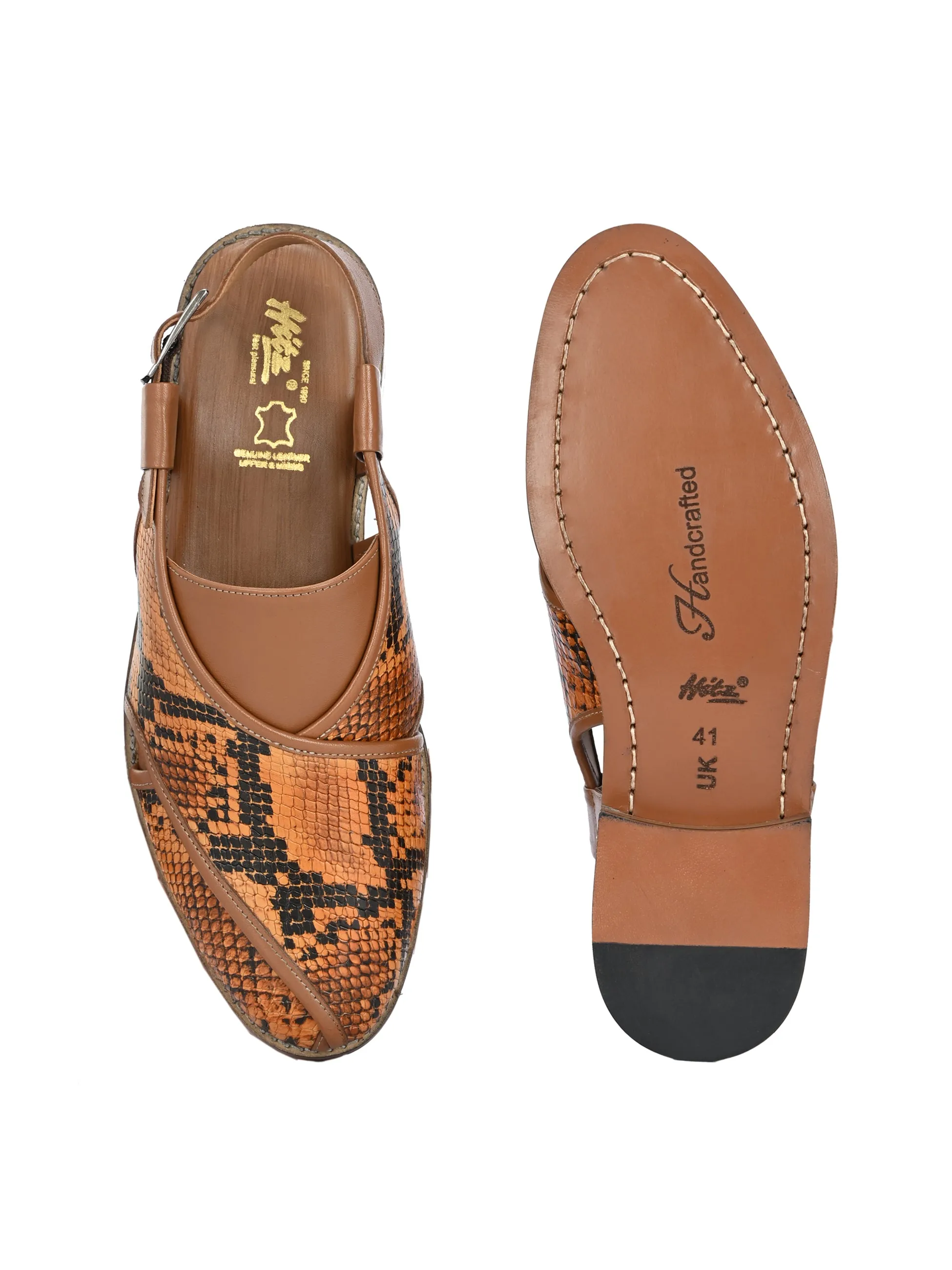 Hitz Men's Tan Leather Ethnic Mule Sandals