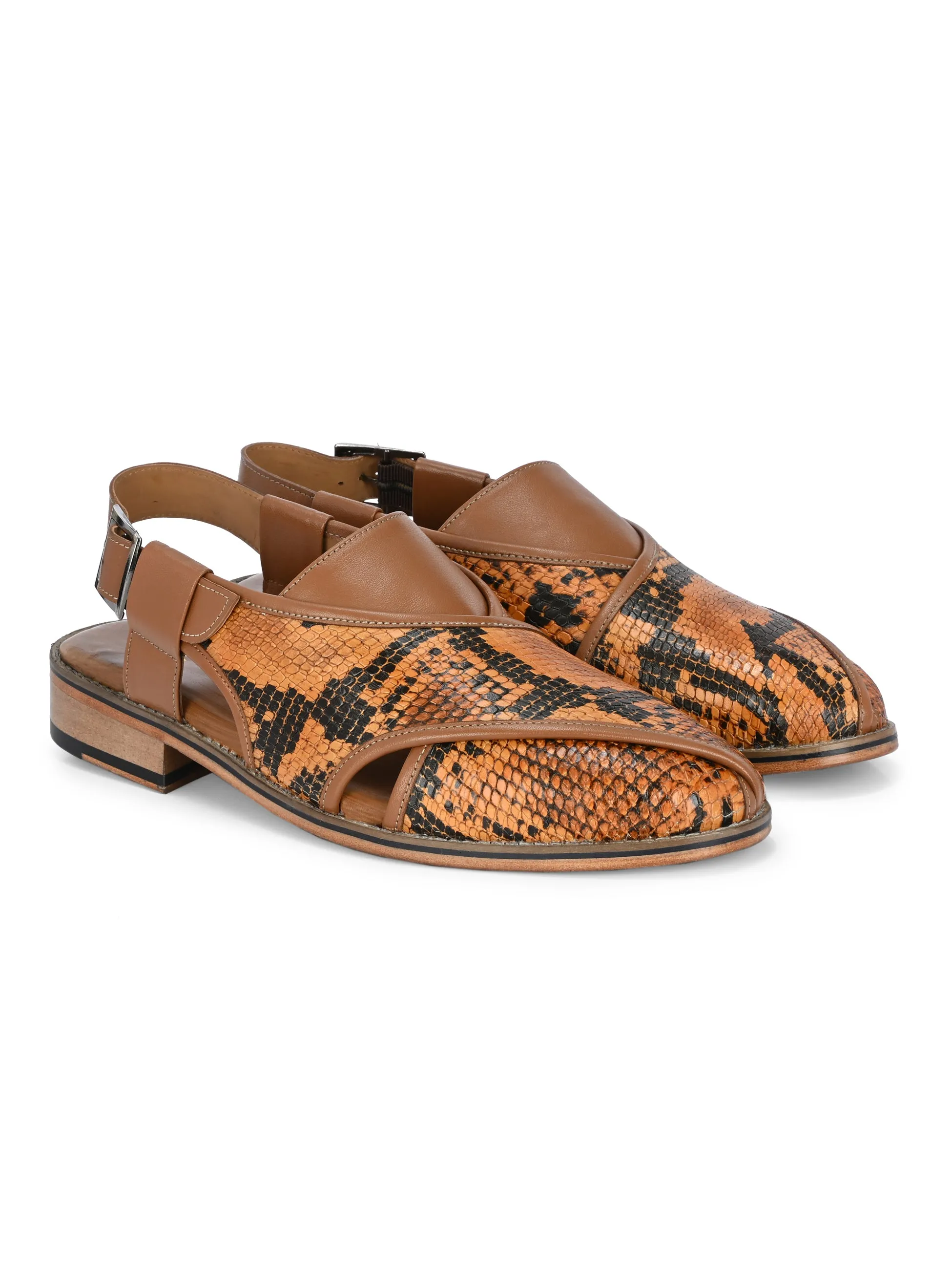 Hitz Men's Tan Leather Ethnic Mule Sandals