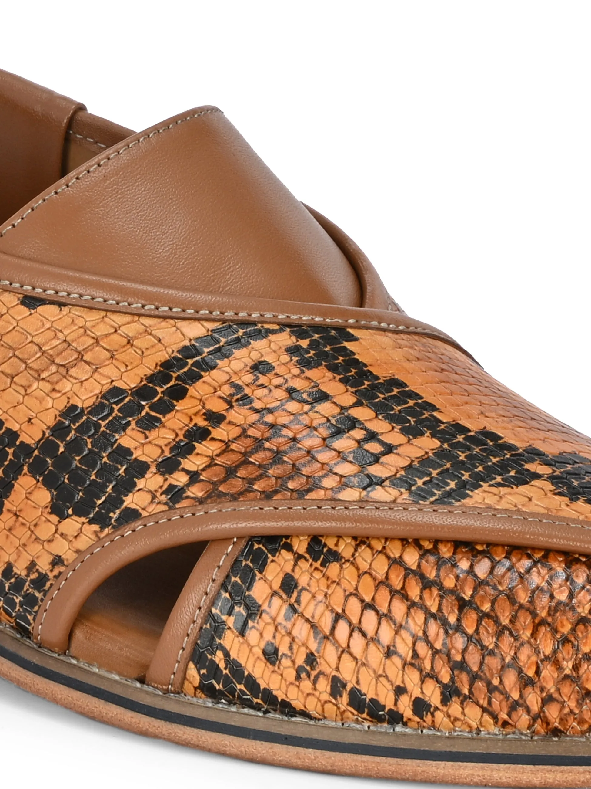 Hitz Men's Tan Leather Ethnic Mule Sandals