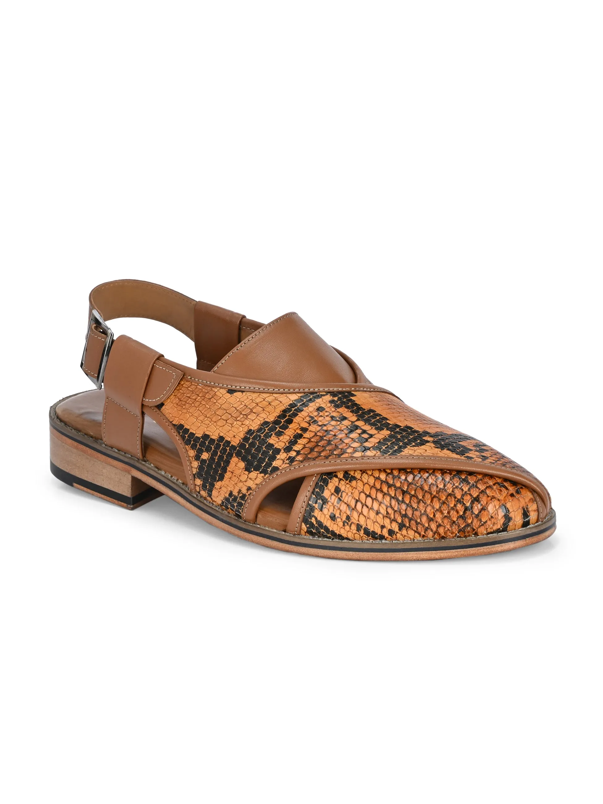 Hitz Men's Tan Leather Ethnic Mule Sandals