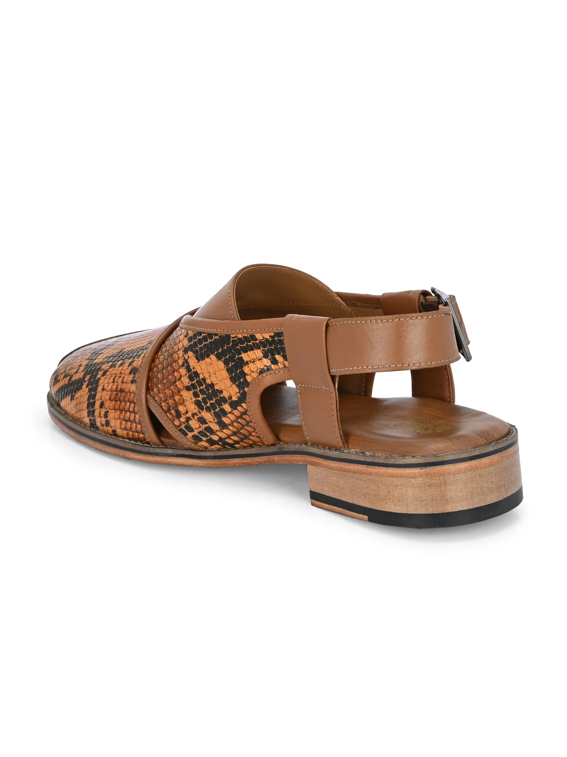Hitz Men's Tan Leather Ethnic Mule Sandals