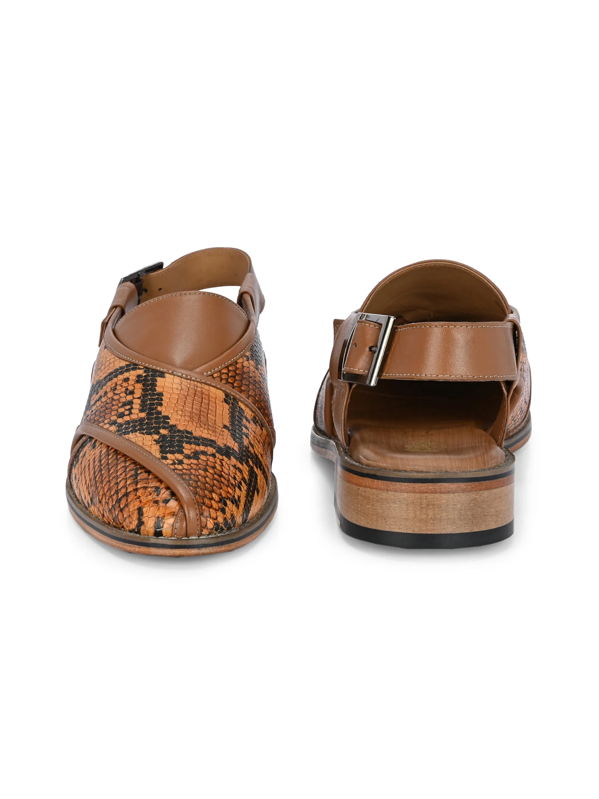Hitz Men's Tan Leather Ethnic Mule Sandals
