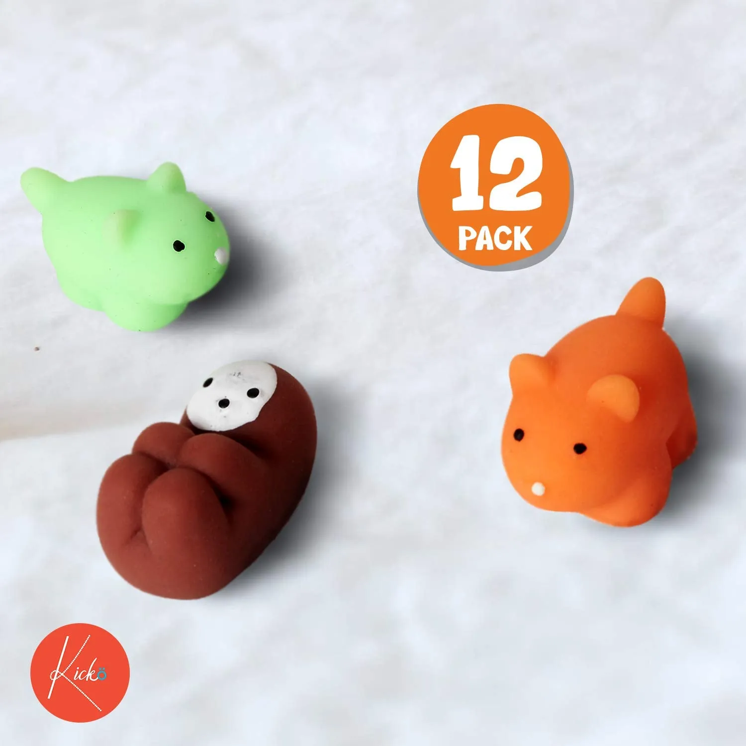 Kicko Squishy Stretchy Animals - 12 Pack - 1.5 Inch Assorted Squeezable Rubber Animals