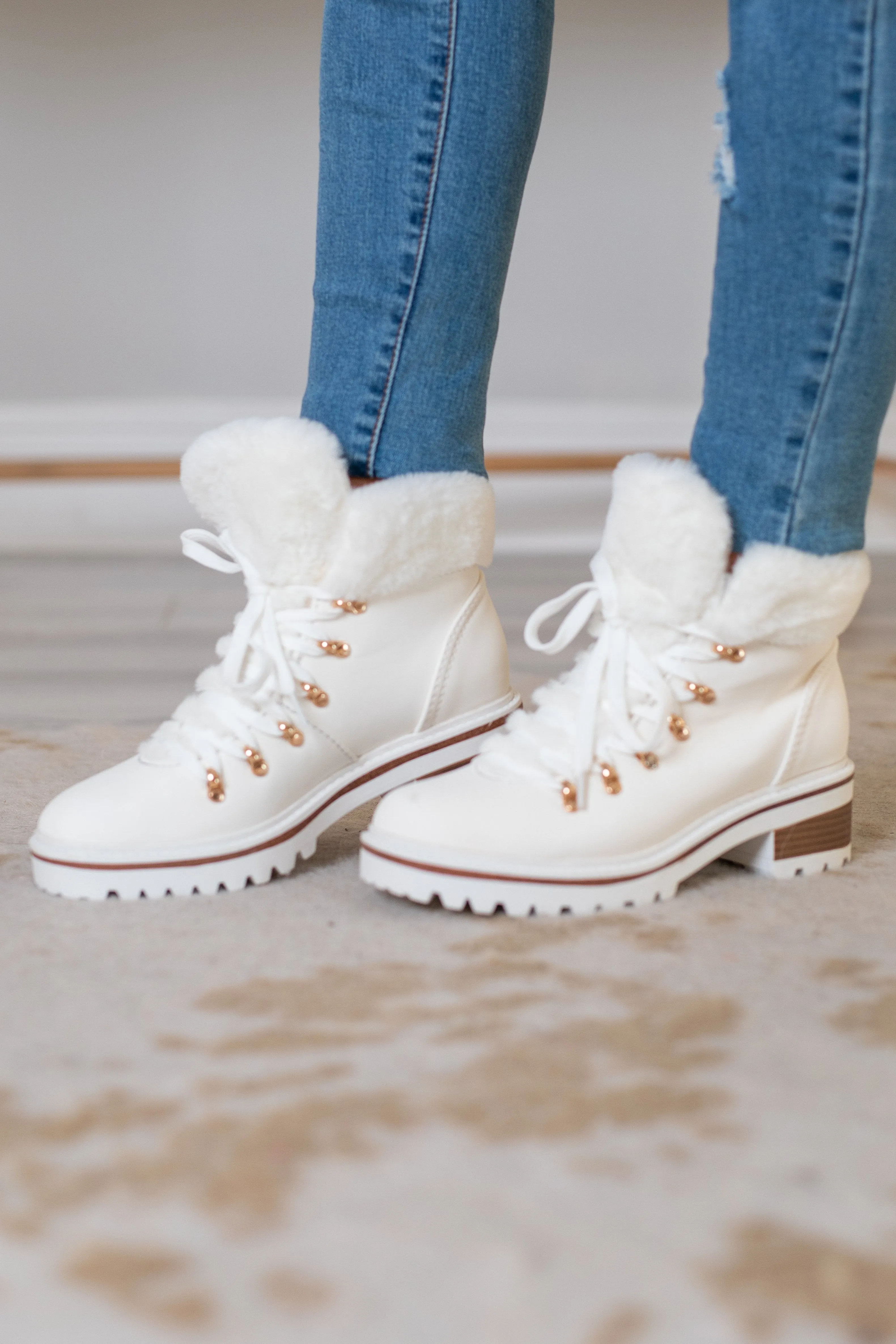 Through The Snow White Fur Lined Boots
