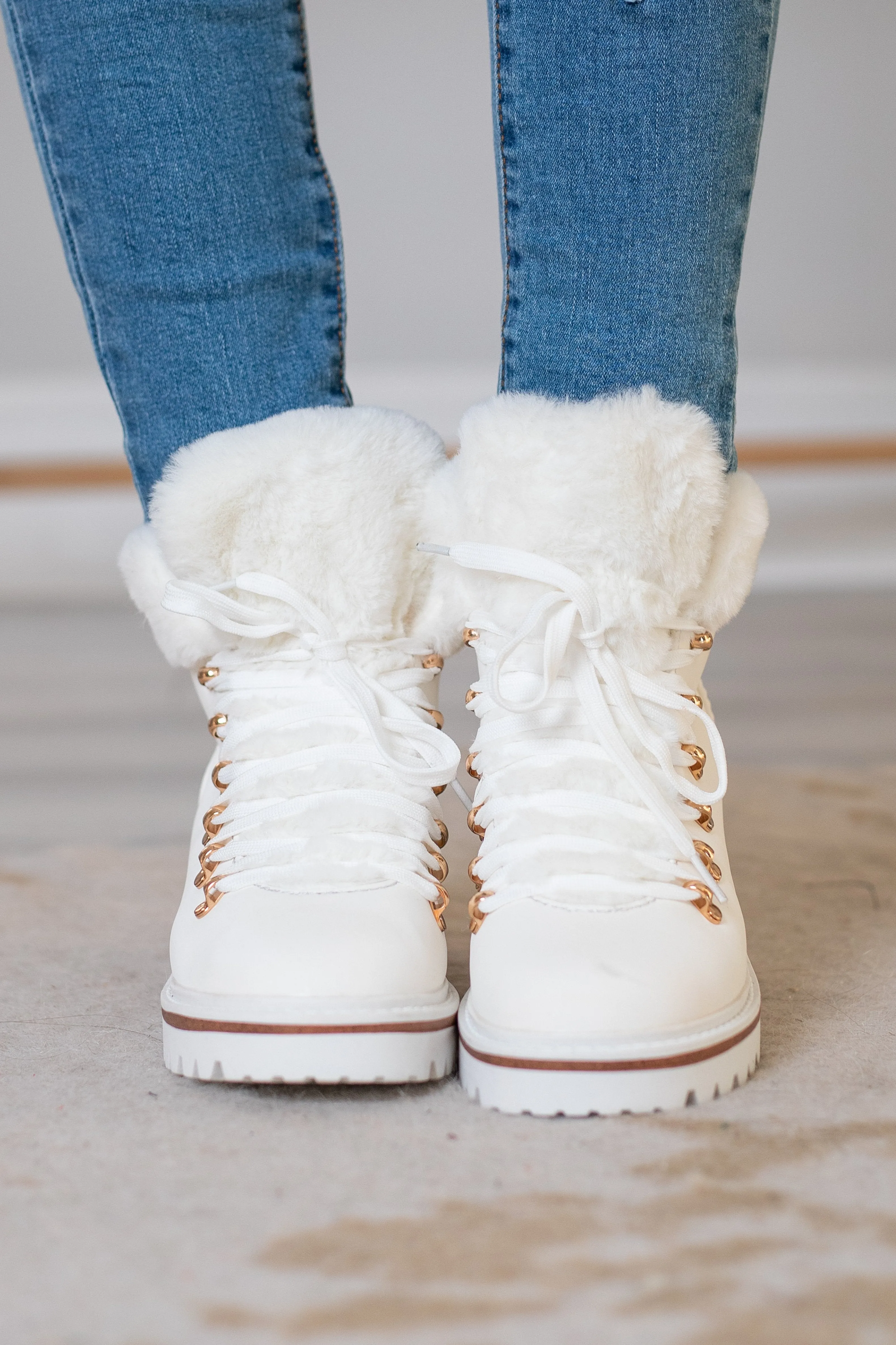 Through The Snow White Fur Lined Boots