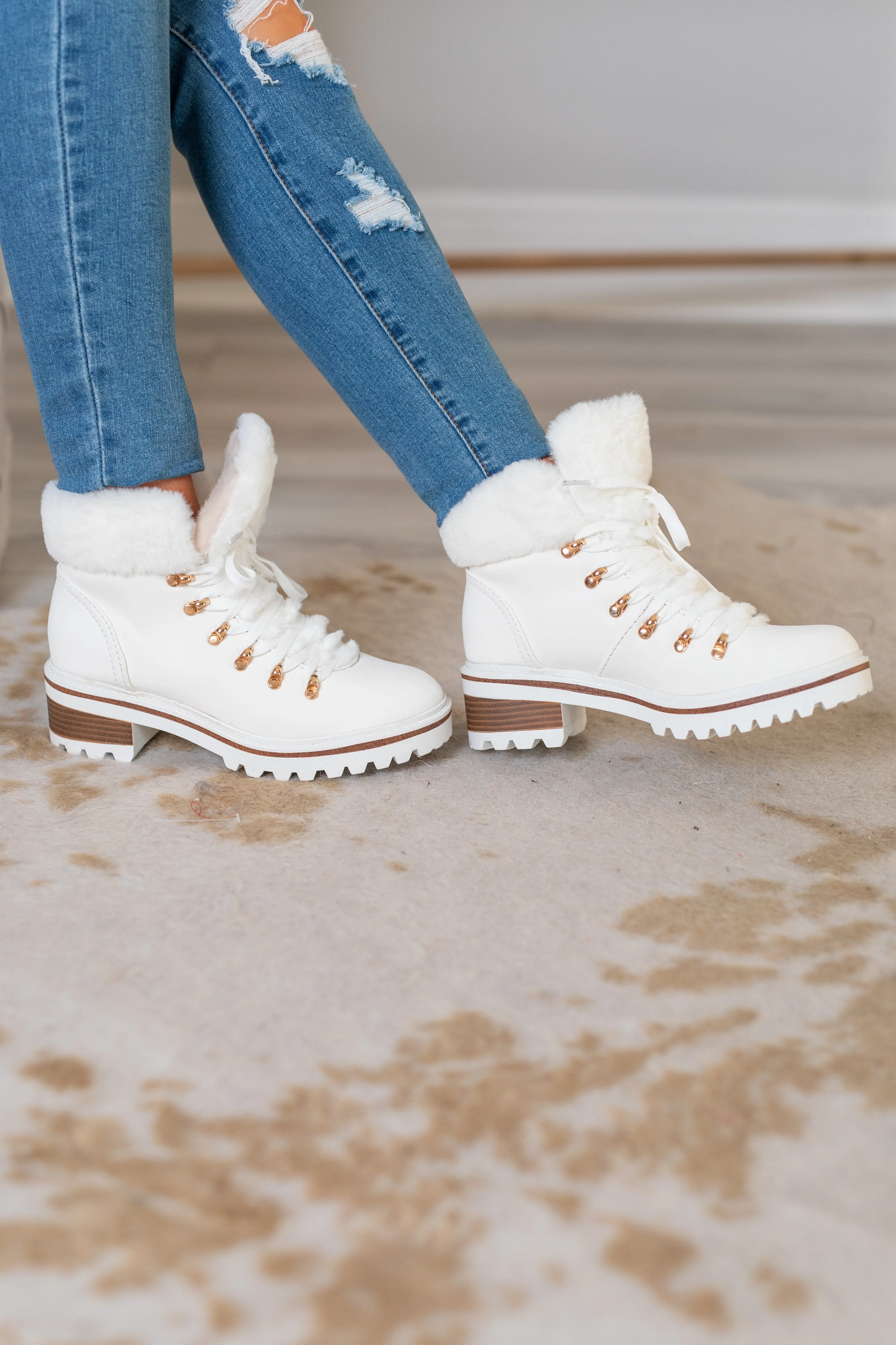 Through The Snow White Fur Lined Boots
