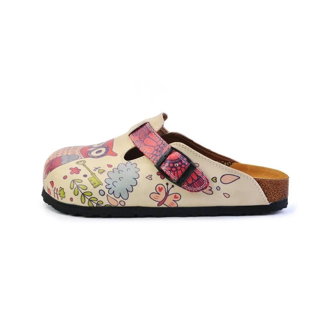 White & Pink Love Owl Slip-On Mule CAL374