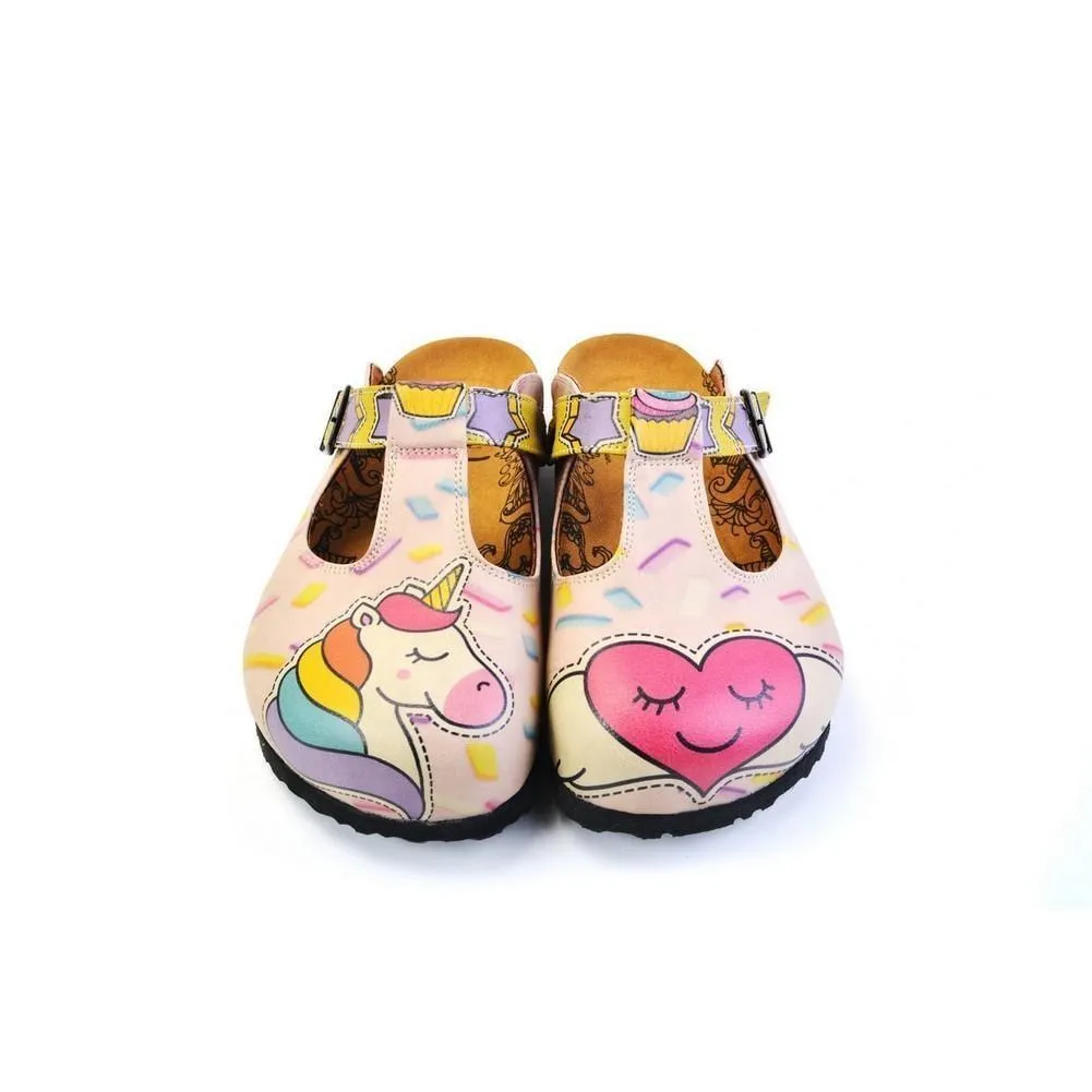 White & Pink Unicorn Heart T-Strap Mule CAL1507