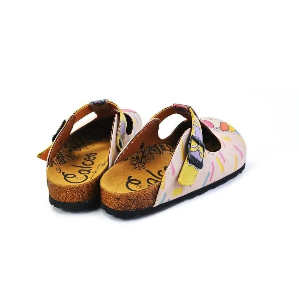 White & Pink Unicorn Heart T-Strap Mule CAL1507