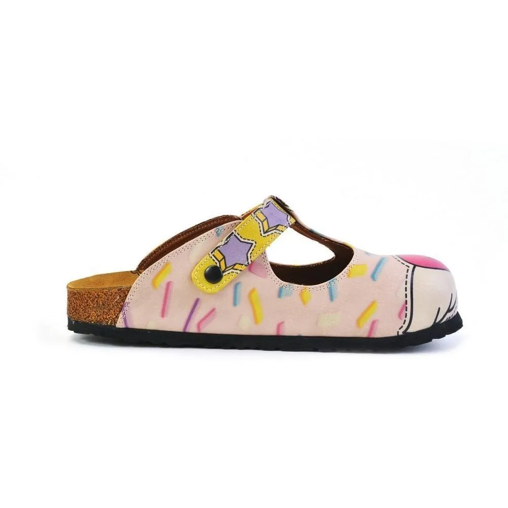 White & Pink Unicorn Heart T-Strap Mule CAL1507