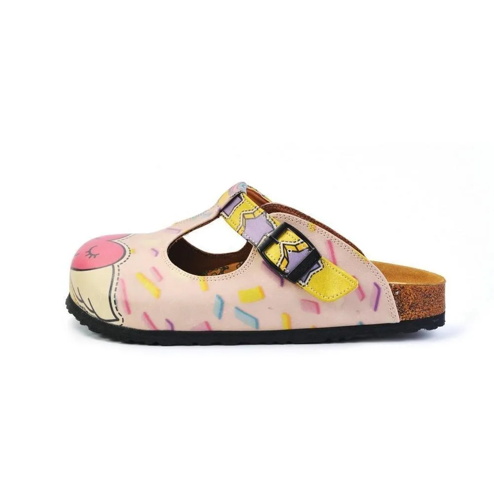 White & Pink Unicorn Heart T-Strap Mule CAL1507