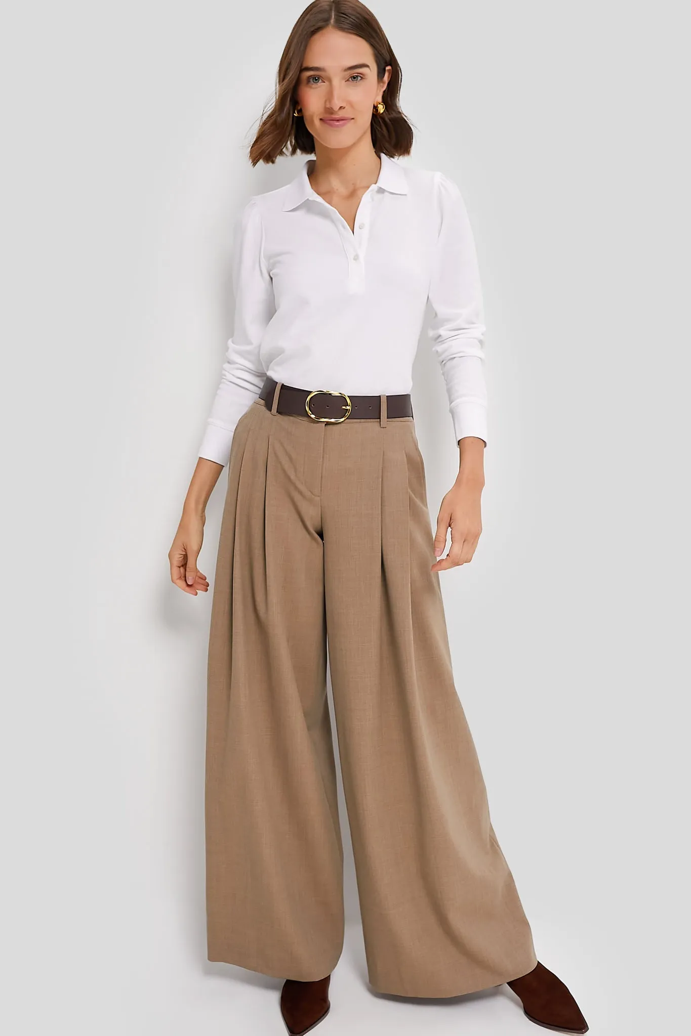 White Long Sleeve Pique Puff Sleeve Peggy Polo